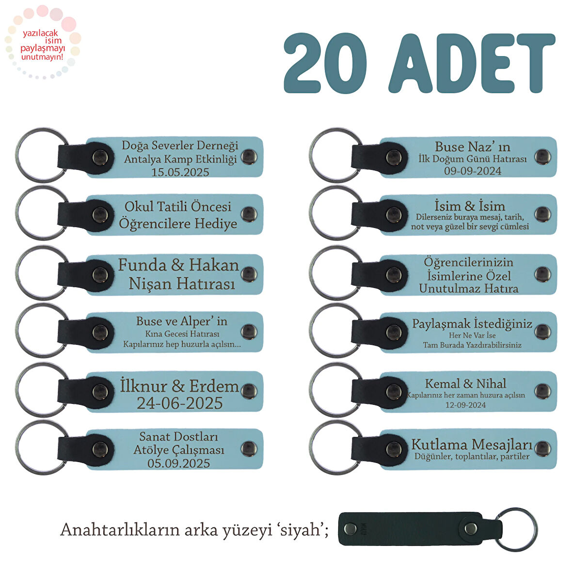 Gök Mavi & Siyah, Sınıf Öğretmeninden Mesajlı Karne Hatırası Anahtarlık 20’li Set, Okul Hatırası