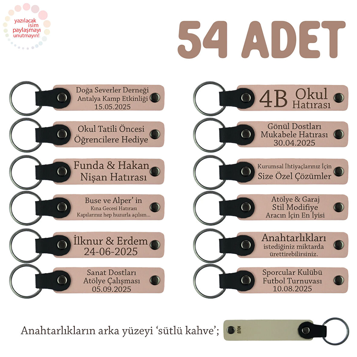 Yavru Ağzı & S.Kahve, Hamile Anneye Doğum Hatırası, İsim Ve Özel Mesaj Yazılan 54'lü Anahtarlık Set