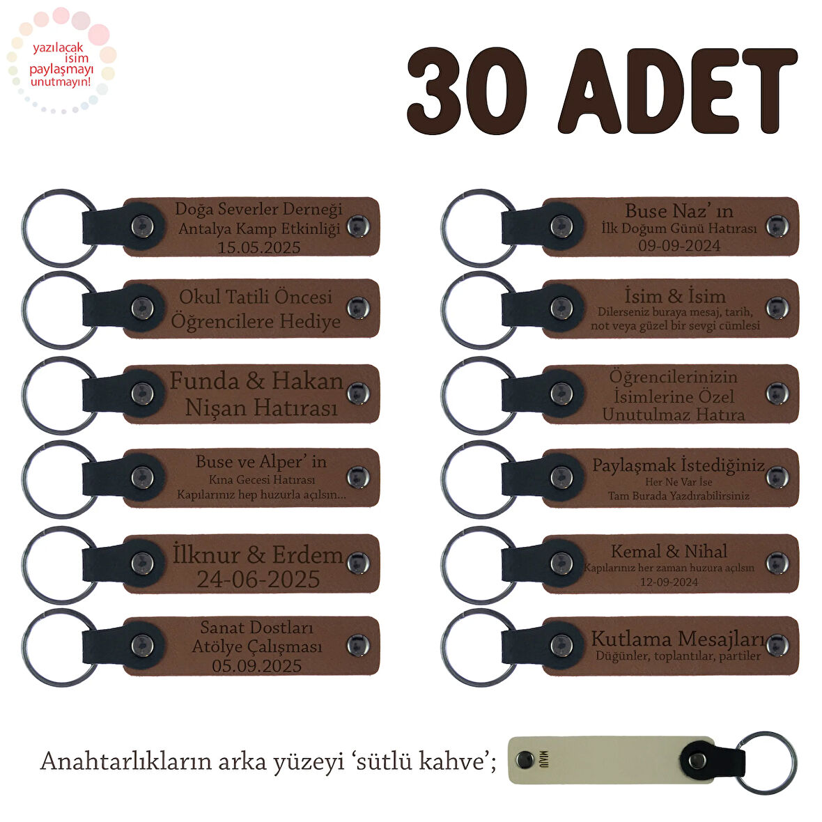 Kahverengi & S.Kahve, Annelere Özel Tüm Kutlamalar İçin İsim Ve Mesaj Yazılabilen 30' lu Anahtarlık