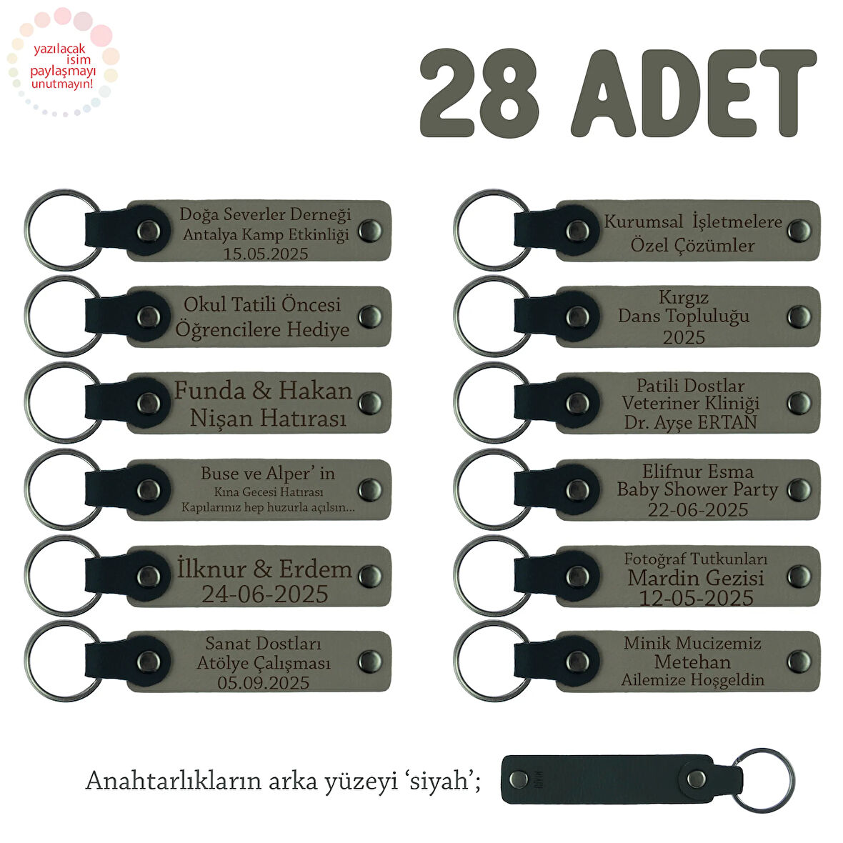 Kül Gri & Siyah, Emlakçılara Özel Anahtarlık, Müşterilerinize Hediyelik Promosyon, 28' li Set