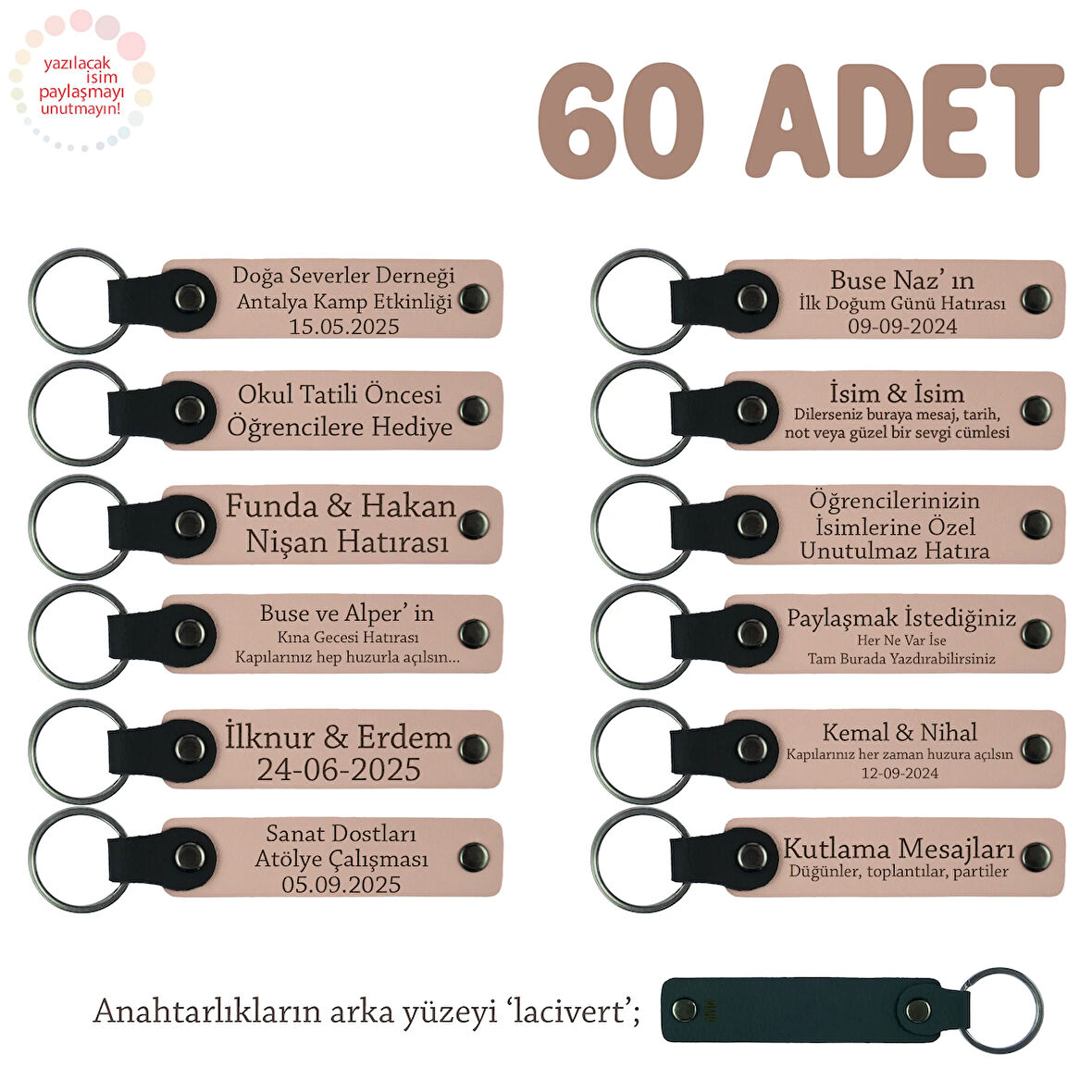 Yavru Ağzı, Doğum Günü Misafirlerine Kişiselleştirilmiş Anahtarlık 60’lı Set, Özel Kutlamalara