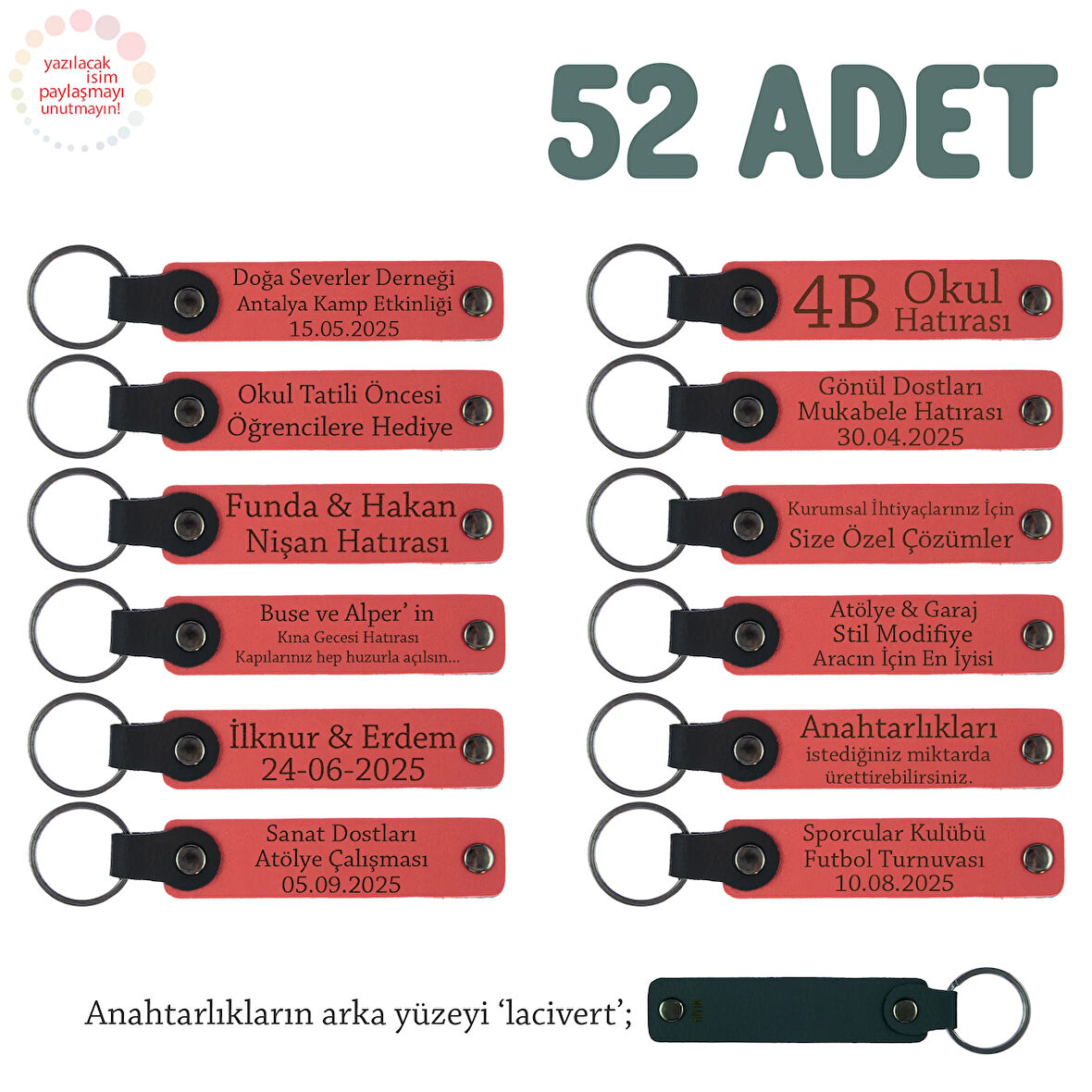 Nar Çiçeği, Bebeğin Cinsiyet Açıklama Partisi İçin, Misafire Hediyelik Anahtarlık, 52'li Takım