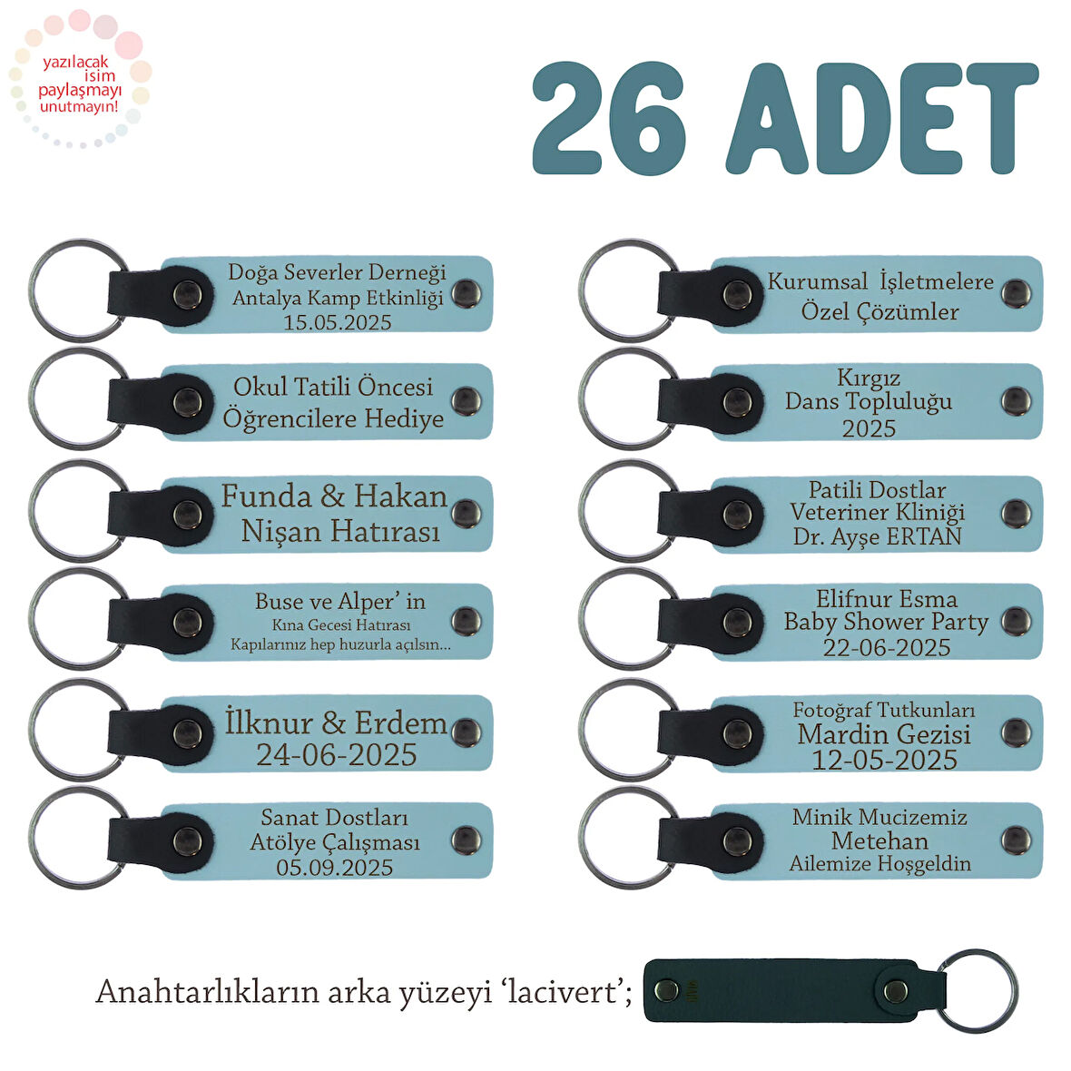 Gök Mavi & Lacivert, Öğretmeninden Mesajlı Karne Anı Anahtarlık 26’lı Set, Tüm Sınıfa Özel