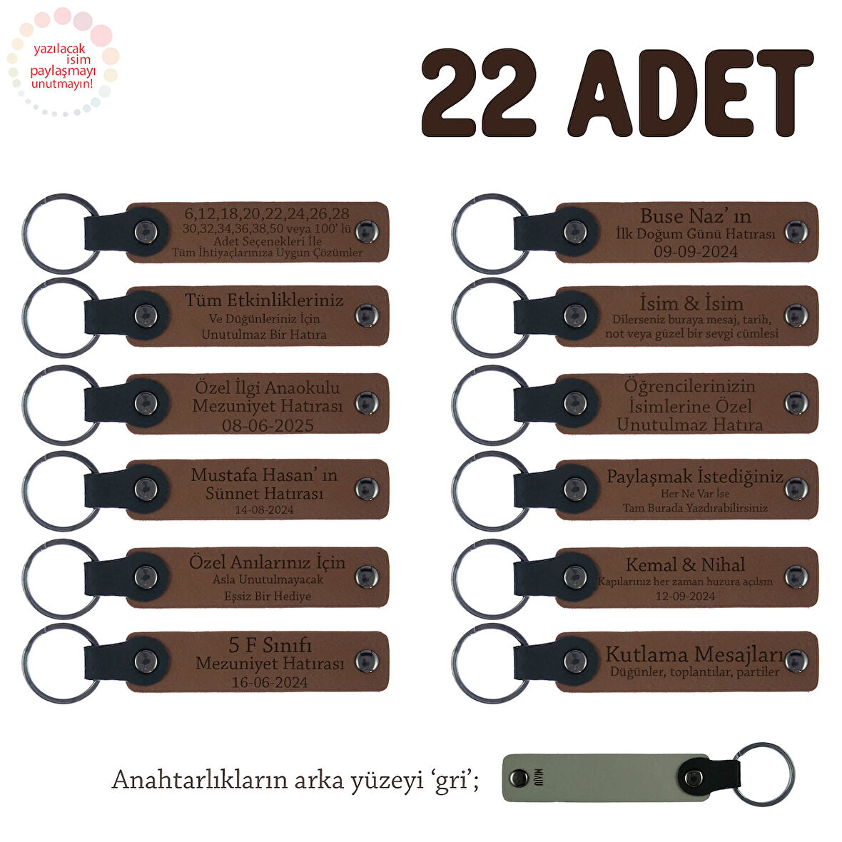 Açık Kahverengi & Gri, Tarih Bölümü Öğrencilerine Anlamlı Hatıra, 22'li Set, İsim Yazılı Anahtarlık
