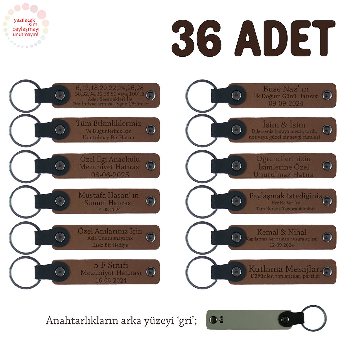 Açık Kahverengi & Gri, Hentbol Kulüpleri İçin Özel Üretim, 36' lı Set, Hatıra Anahtarlıkları