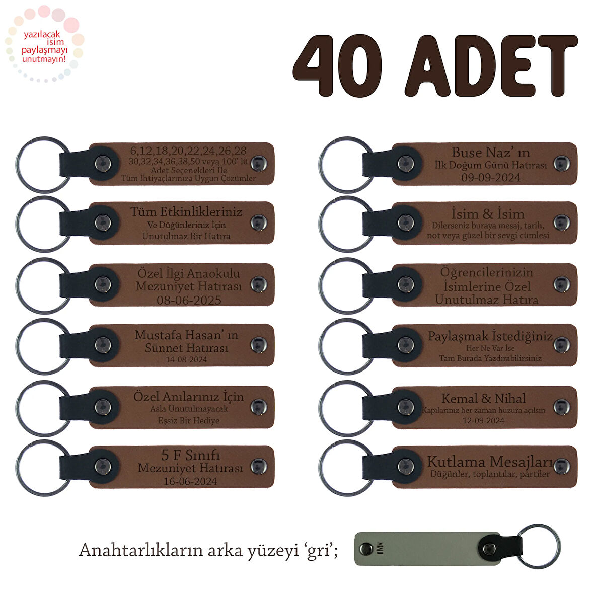 Açık Kahverengi & Gri, Lise Sınıflarına Anlamlı Bir Mezuniyet Hatırası 40'lı Set, Anı Anahtarlığı