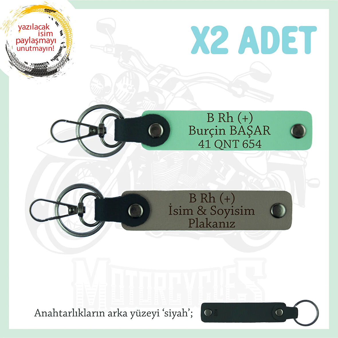 Hız Aşıkları İçin İsim Plaka ve B Rh (+) Kan Grubu Yazılı Hediyelik x2 Anahtarlık, Kül Gri-Yeşil-Syh