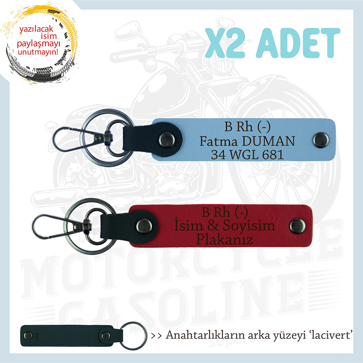 Hız Severlere Özel İsim Plaka, B Rh (-) Kan Grubu Yazılı x2 Anahtarlık Hediye, Kırmızı-K Kahve-Laci