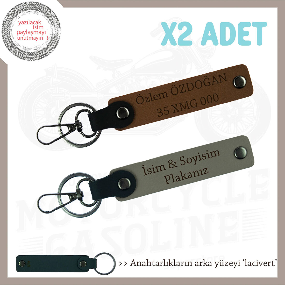 Yolculuk Yapmayı Sevenlere İsim Ve Plaka Yazılı Hediyelik x2 Anahtarlık Set, Kül Gri-Kahve-Laci