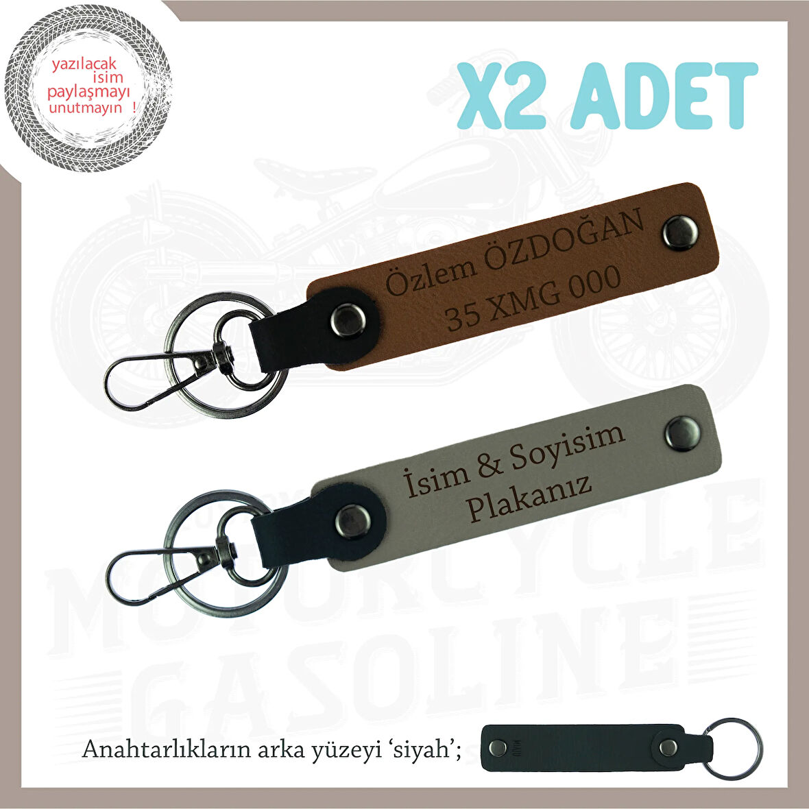 Ekiplere Özel Hediyelik Set, İsim Ve Plaka Yazılabilen x2'li Anahtarlık, Kül Gri-Kahve-Syh