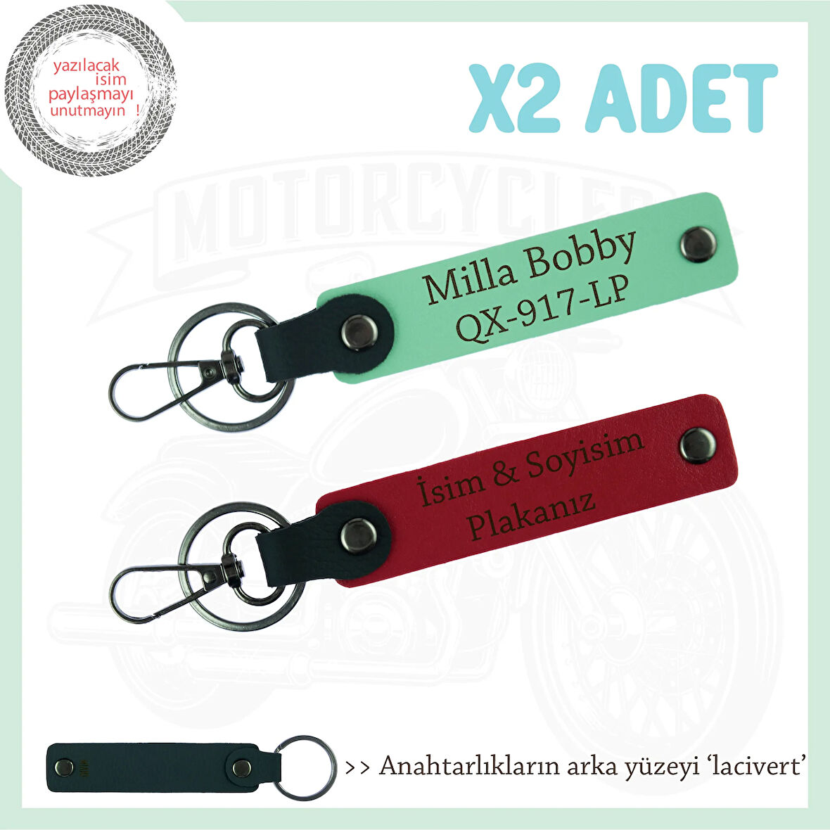 Tüm Şöförler İçin, İsim Ve Plaka Yazılı Çok Anlamlı Hediye x2'li Anahtarlık Set, Kırmızı-Yeşil-Laci