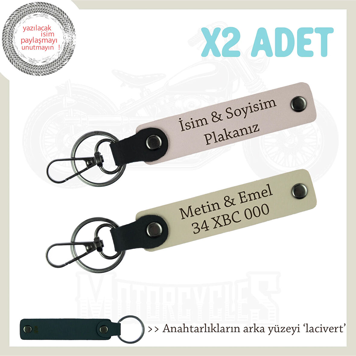 Hediye Arayanlara Profesyonel Çözüm – 2’li Deri Anahtarlık Plaka & İsim Yazılı, Pudra-S Kahve-Laci