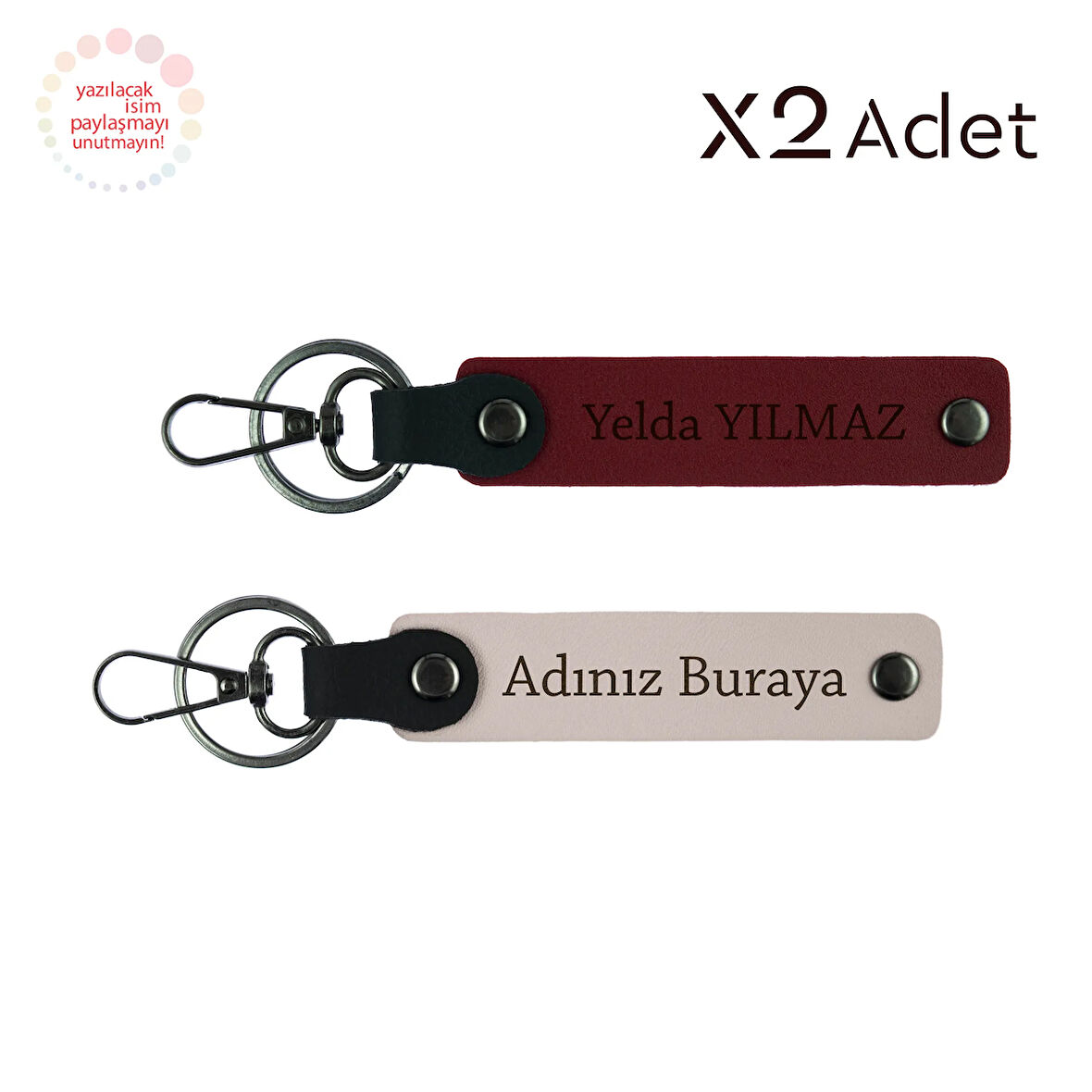 Kız Kardeşe Anlamlı Hediye, İsim Yazılı 2’li Anahtarlık Seti, Pudra-Bordo
