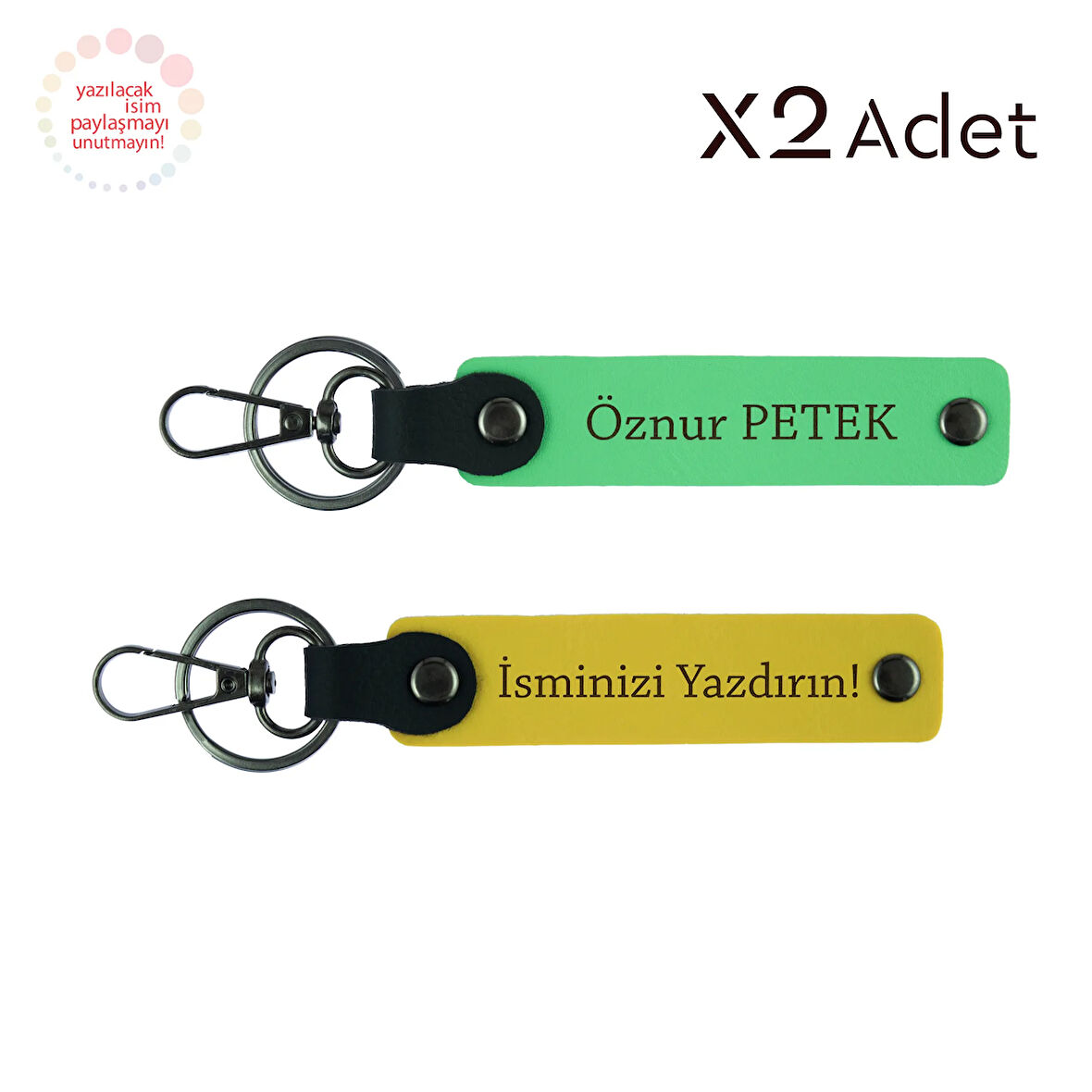 Arkadaşa Mezuniyet Hediyesi, İsimli 2’li Anahtarlık Takımı, Sarı-Fıstık Yeşil