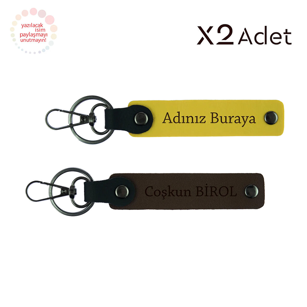 Kurumsal Yılbaşı Hediyesi,Kişisel İsimli 2’li Anahtarlık Takımı, Sarı-Koyu Kahve