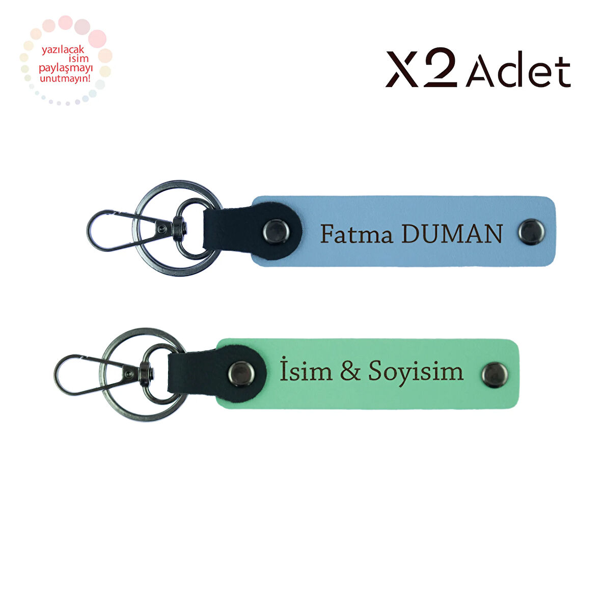 Avukata Şık Sürpriz, İsimli & Soyisimli 2’li Anahtarlık Hediye Takımı, Yeşil-Gök Mavi