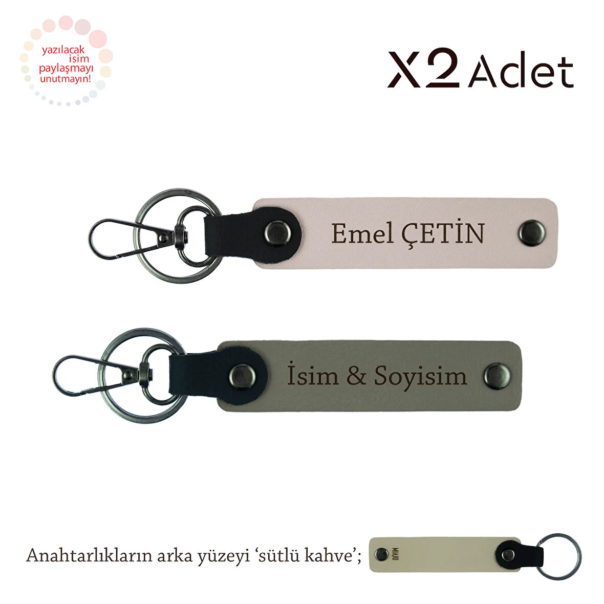 Çiftlere Mezuniyet Armağanı, İsimli 2’li Anahtarlık Takımı, Kül Gri-Pudra-Sütlü Kahve
