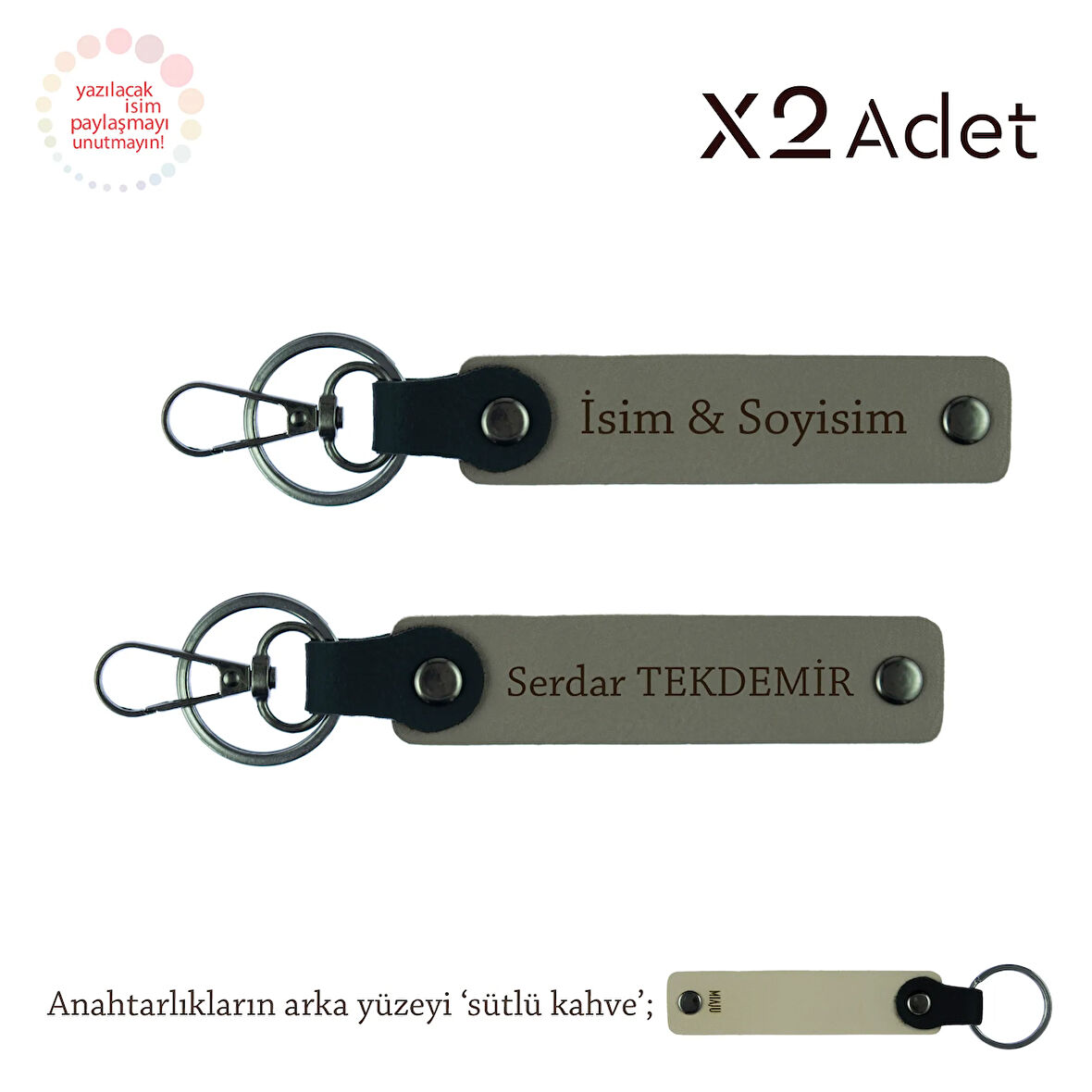 Dayıya Doğum Günü Armağanı, İsim Yazılı 2’li Anahtarlık Hediye Takımı, Kül Gri-Sütlü Kahve