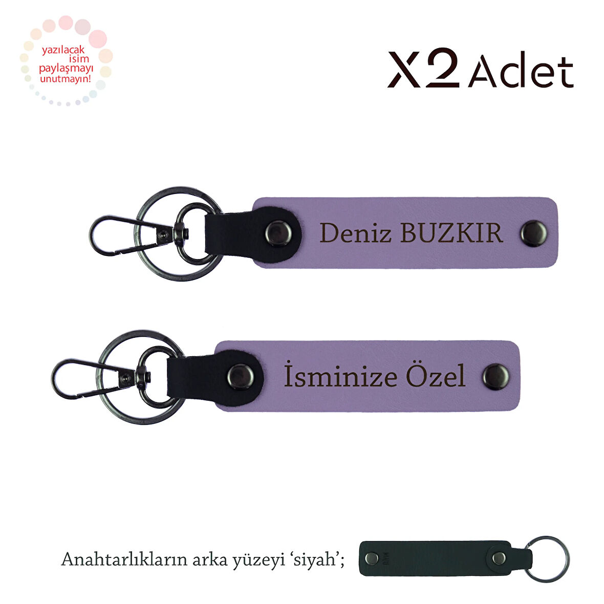 Sevgiliye Yıl Dönümü Jest, İsim & Soyisim Kişiselleştirilmiş 2’li Anahtarlık, Mor Menekşe-Siyah
