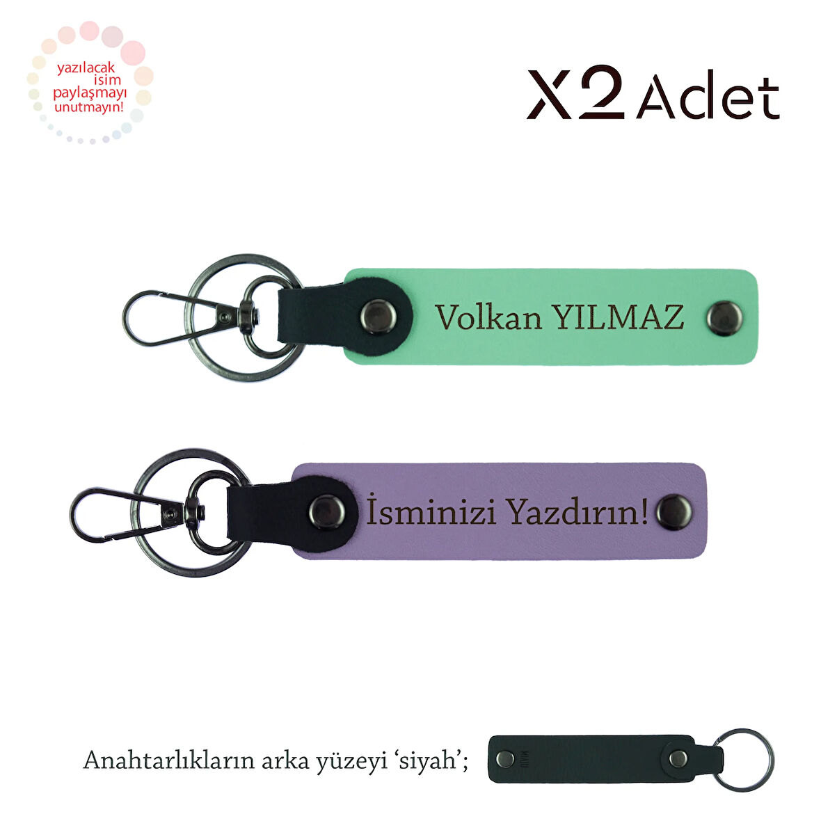 Doktora Yılbaşı Hediyesi, İsimli & Soyisimli 2’li Anahtarlık Seti, Mor Menekşe-Yeşil-Siyah