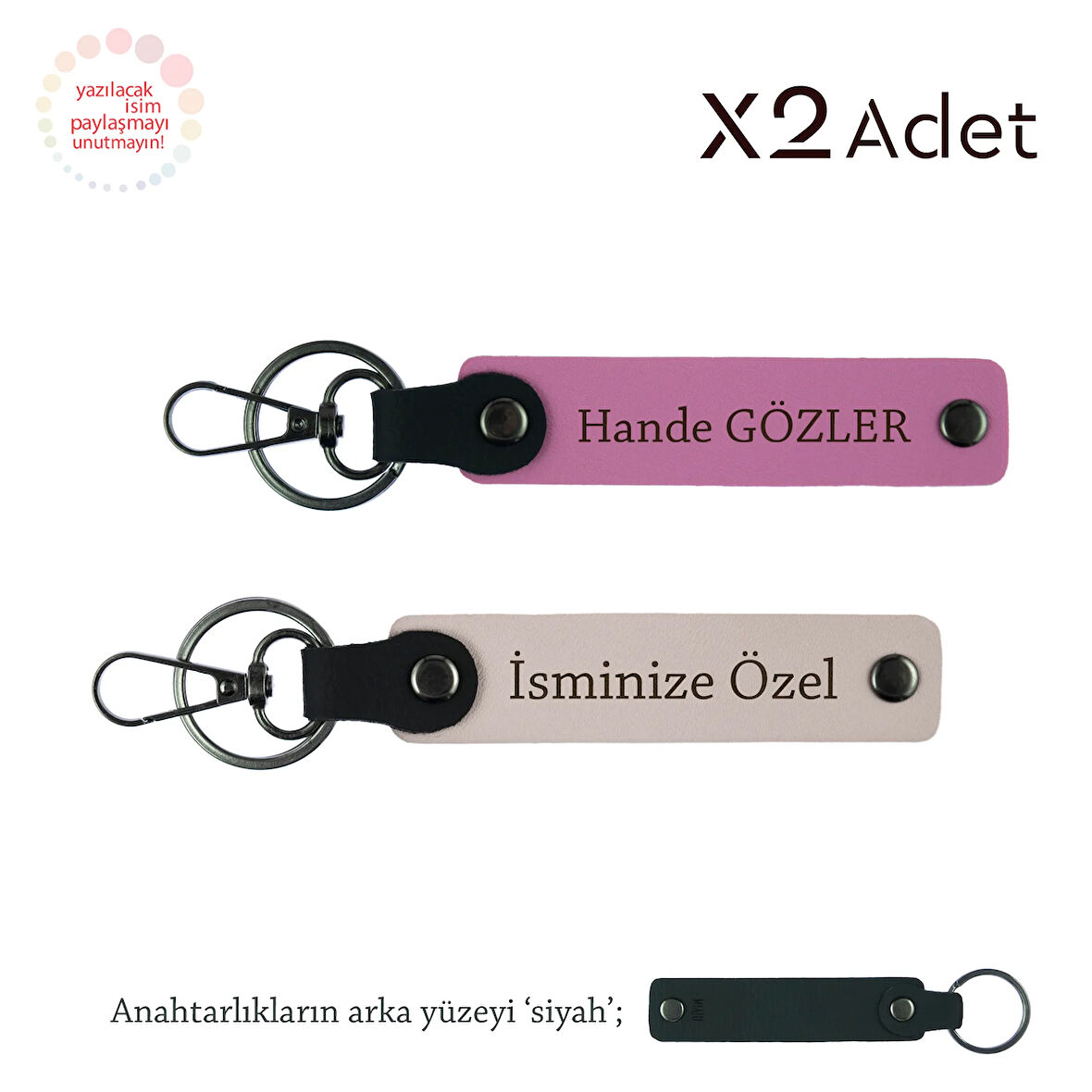 Babaya Doğum Günü Armağanı, İsim & Soyisim Yazılı 2’li Anahtarlık Seti, Pudra-Pembe-Siyah