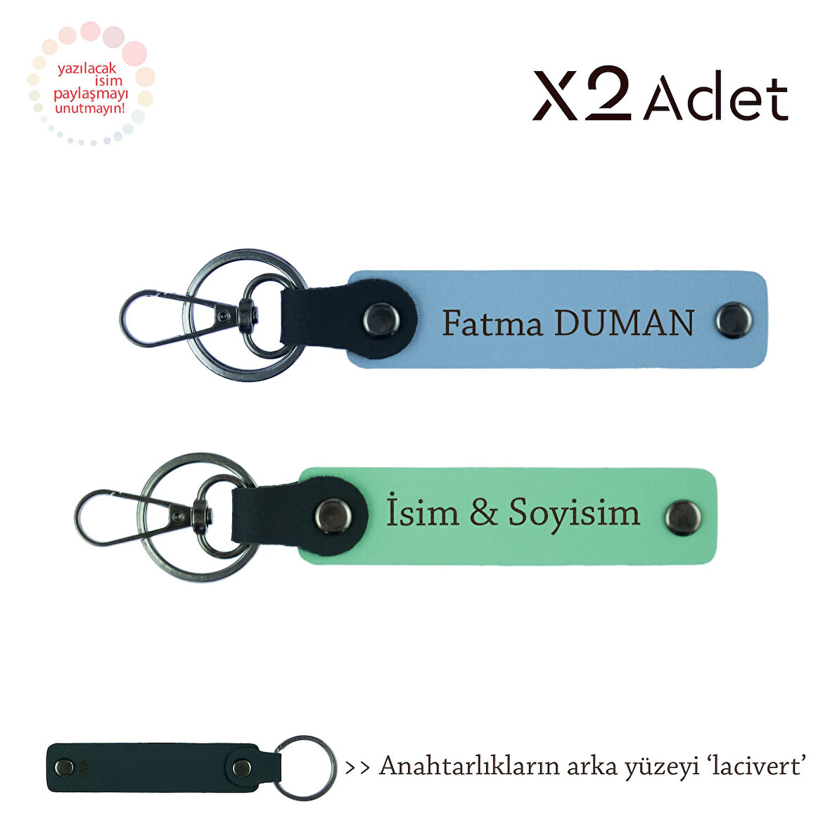 Hemşireye Romantik Jest, İsim Yazılı 2’li Anahtarlık Seti, Yeşil-Gök Mavi-Lacivert