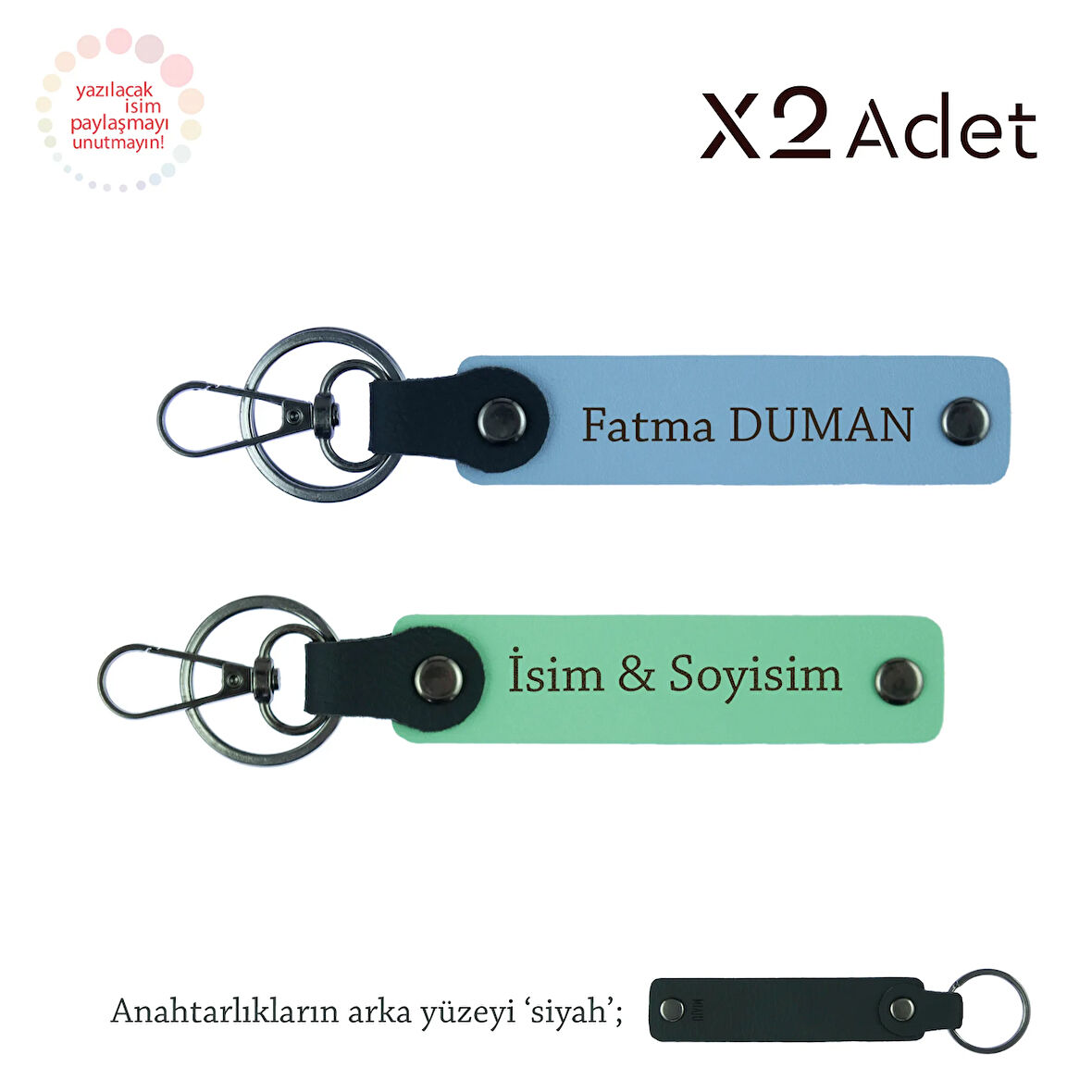 Doktora 14 Şubat Sürprizi, İsim & Soyisim Kişiselleştirilmiş 2’li Anahtarlık, Yeşil-Gök Mavi-Siyah