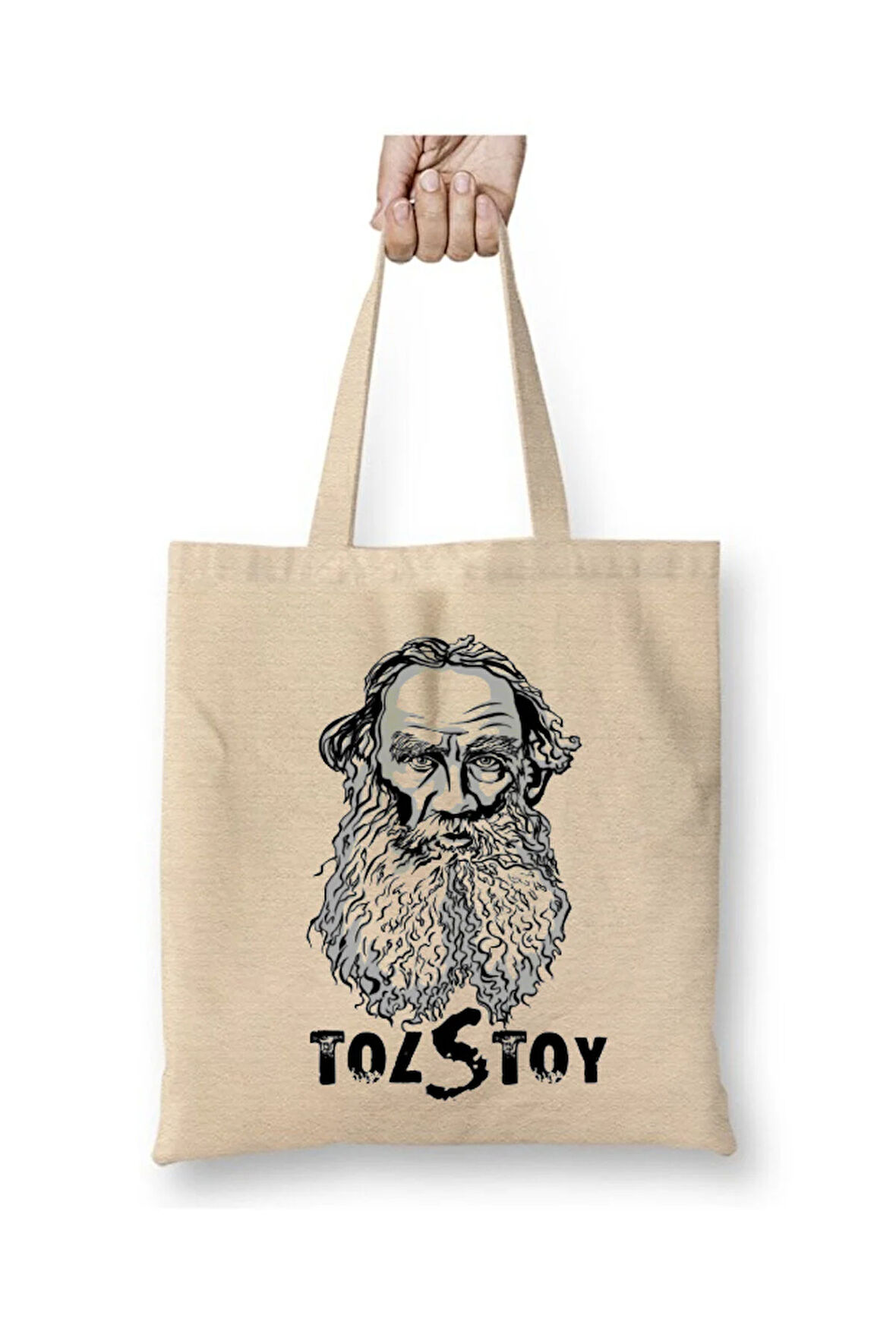 Tolstoy Yazar Beyaz Bez Çanta Uzun Saplı Alışveriş Çantası Plaj Çantası