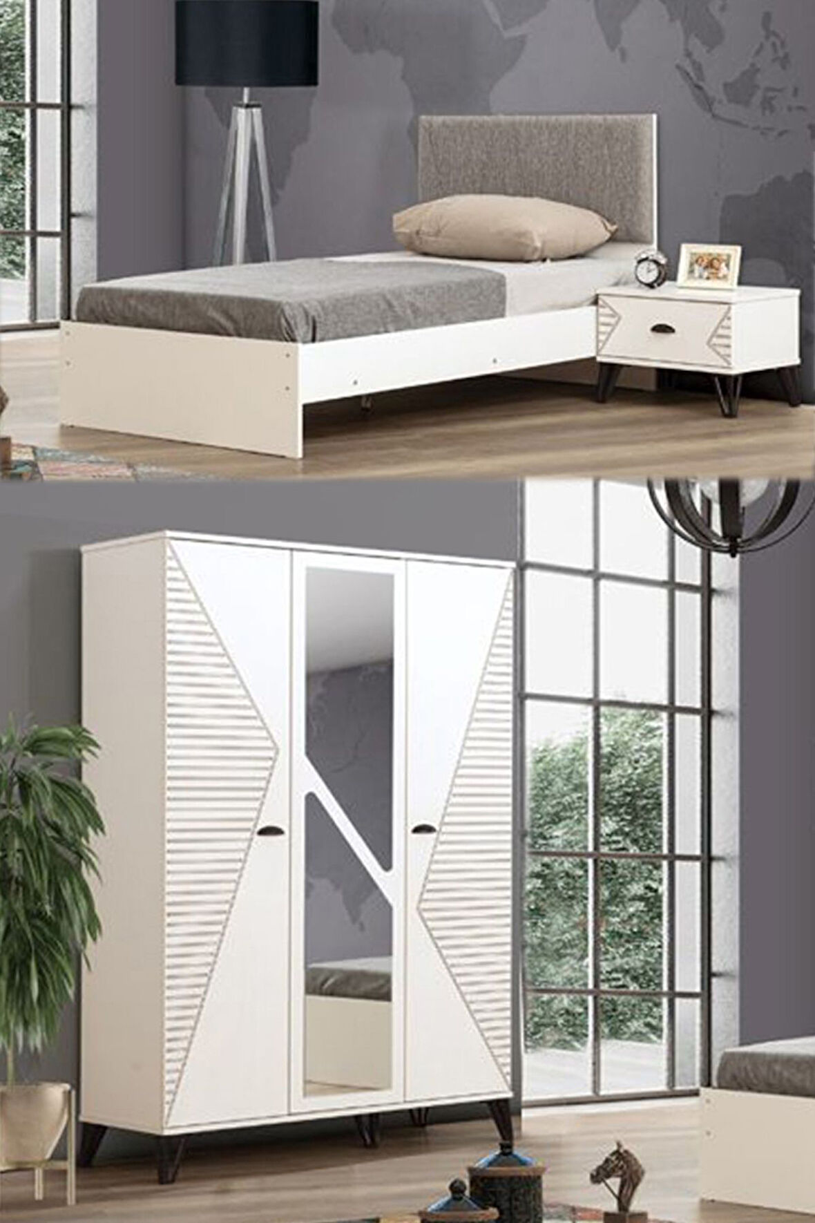 Safir Genç Odası - 3 Kapılı Dolap, Karyola, Komodin