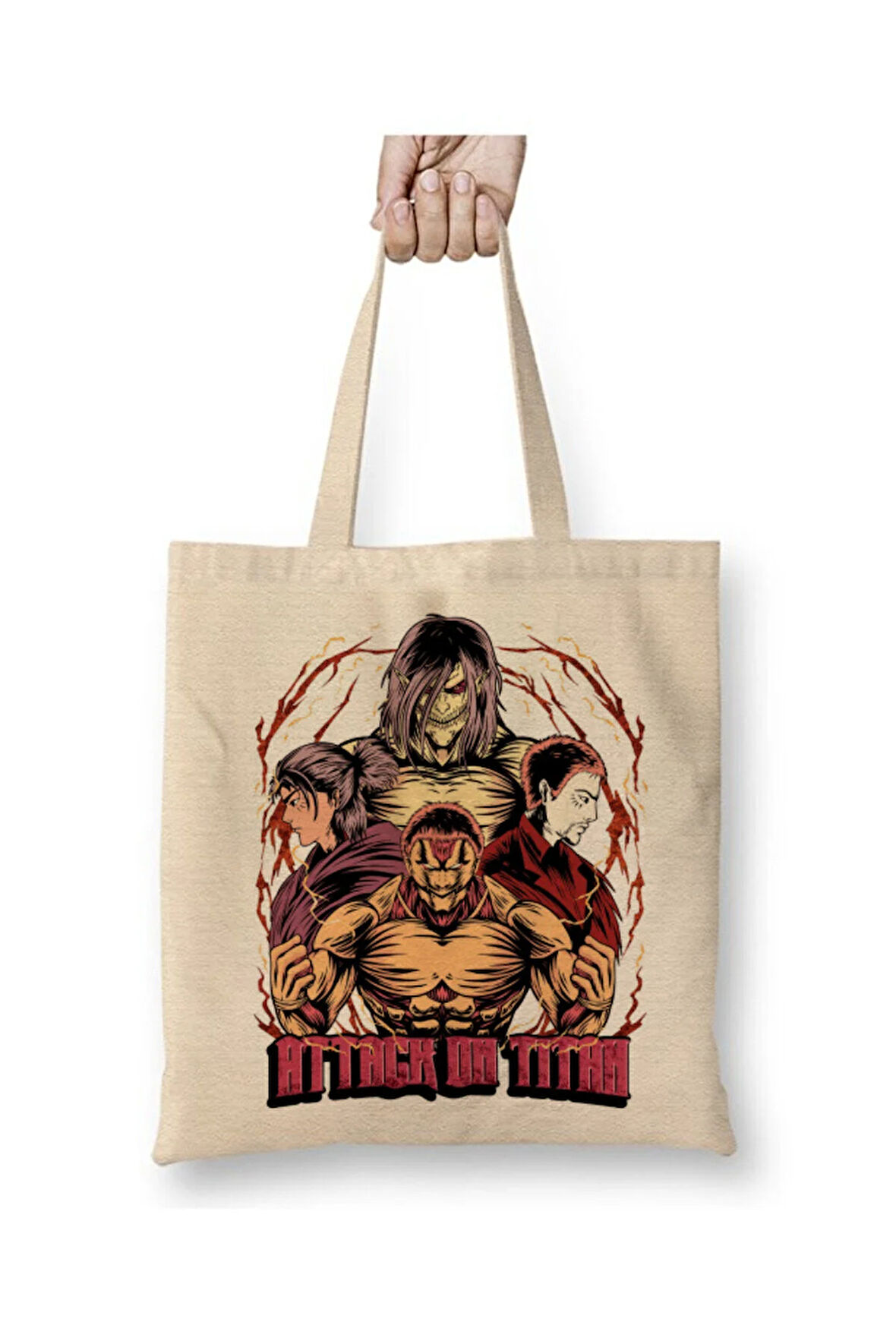 Attack On Titan Eren Levi Beyaz Bez Çanta Uzun Saplı Alışveriş Çantası