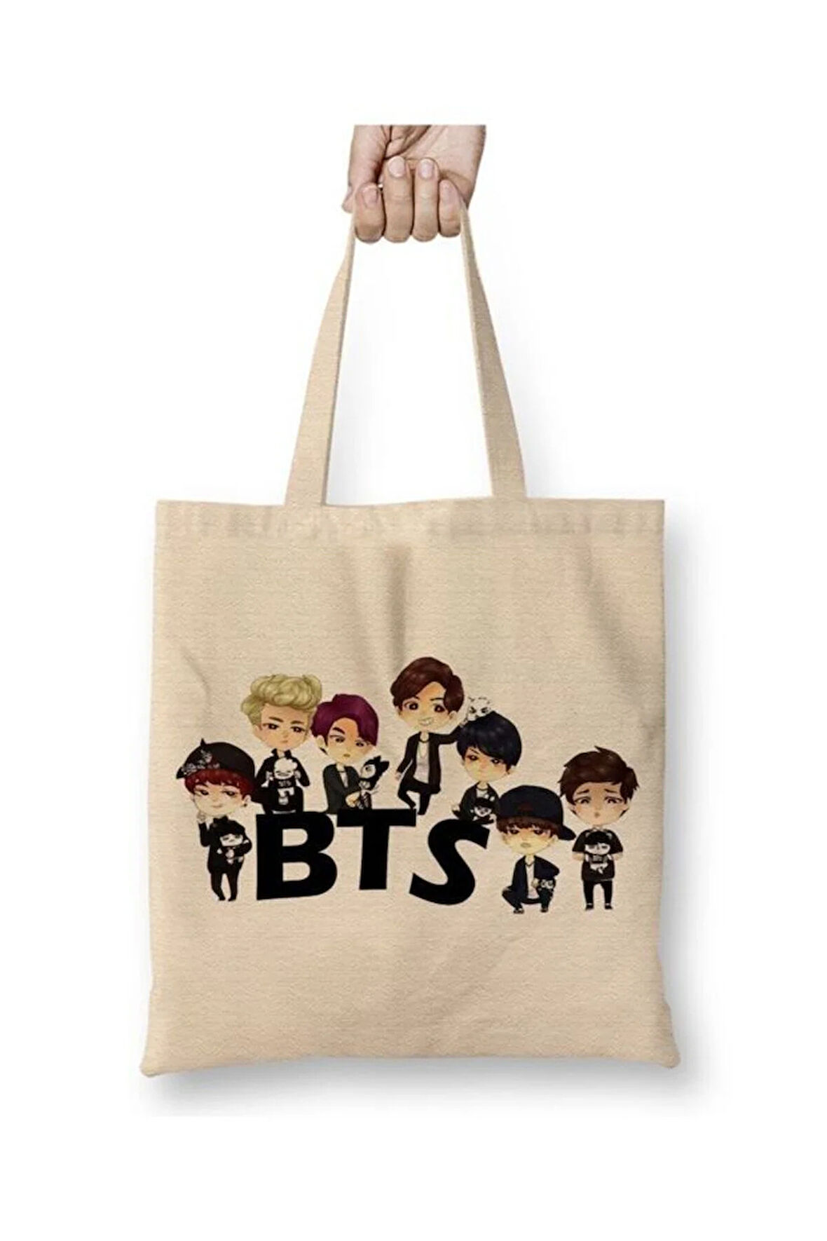Babylook Kpop Bangtan Boys Bts Team Integrantes Beyaz Bez Çanta Uzun Saplı Alışveriş Çantası