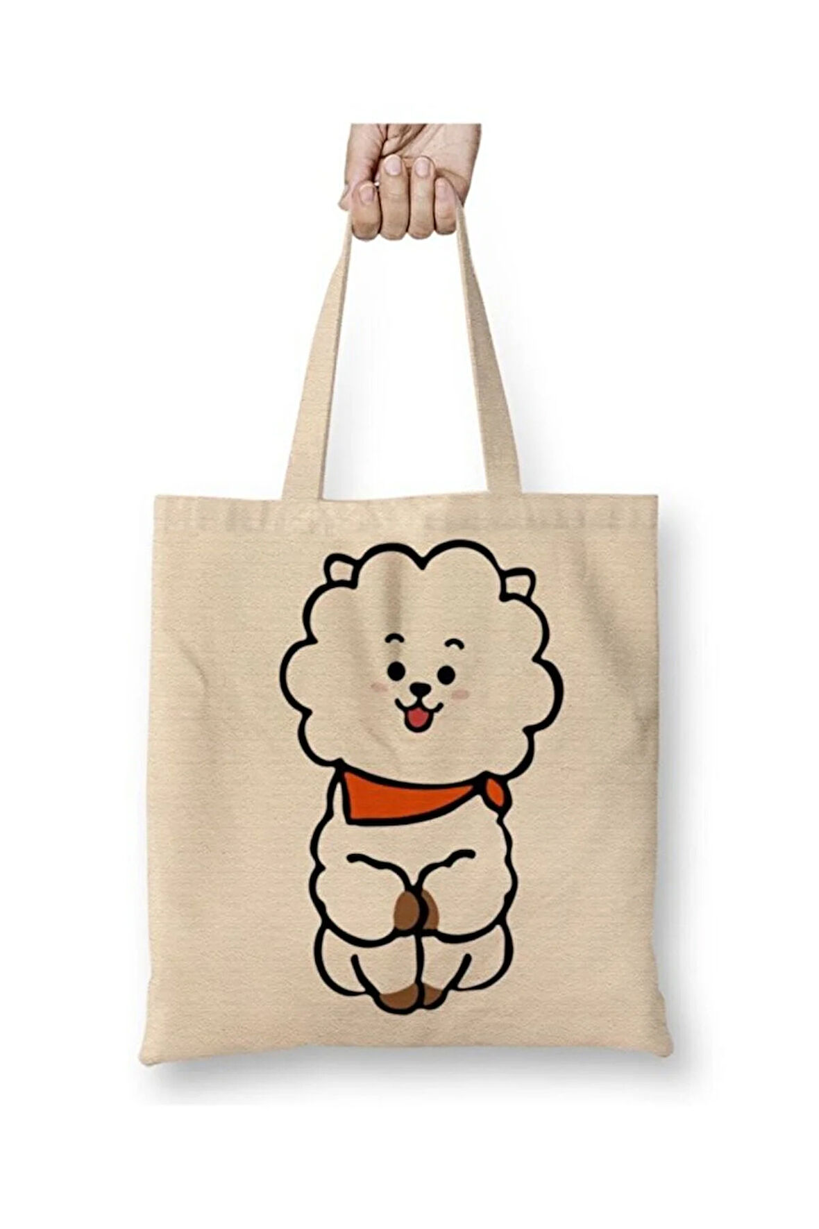 Bts Bt21 Rj Beyaz Bez Çanta Uzun Saplı Alışveriş Çantası Plaj Çantası