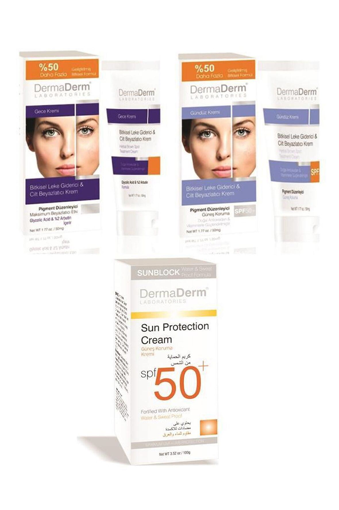 Dermaderm Leke Gündüz Kremi ve Gece Kremi - 50 SPF Güneş Kremi