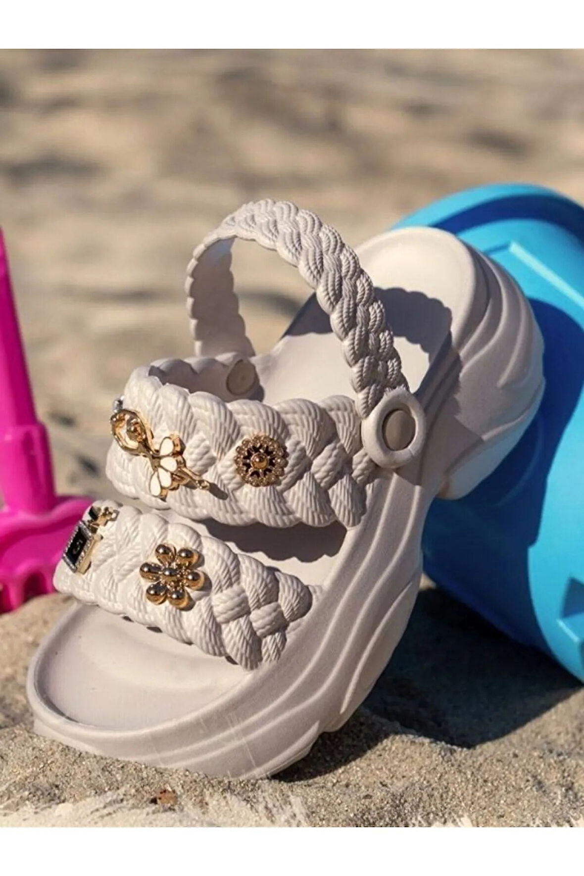 Kadın Örgü Detaylı Taşlı Platform Sandalet Terlik 0169