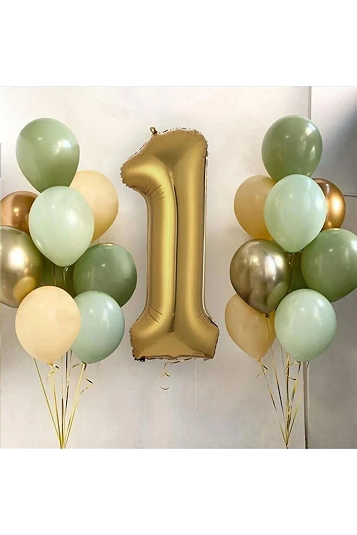 1 Yaş Gold Balon Ve 16 Balon (4KÜFYEŞİL 4MİNTYEŞİL 4SOMON 2GOLD 2GÜMÜŞ)