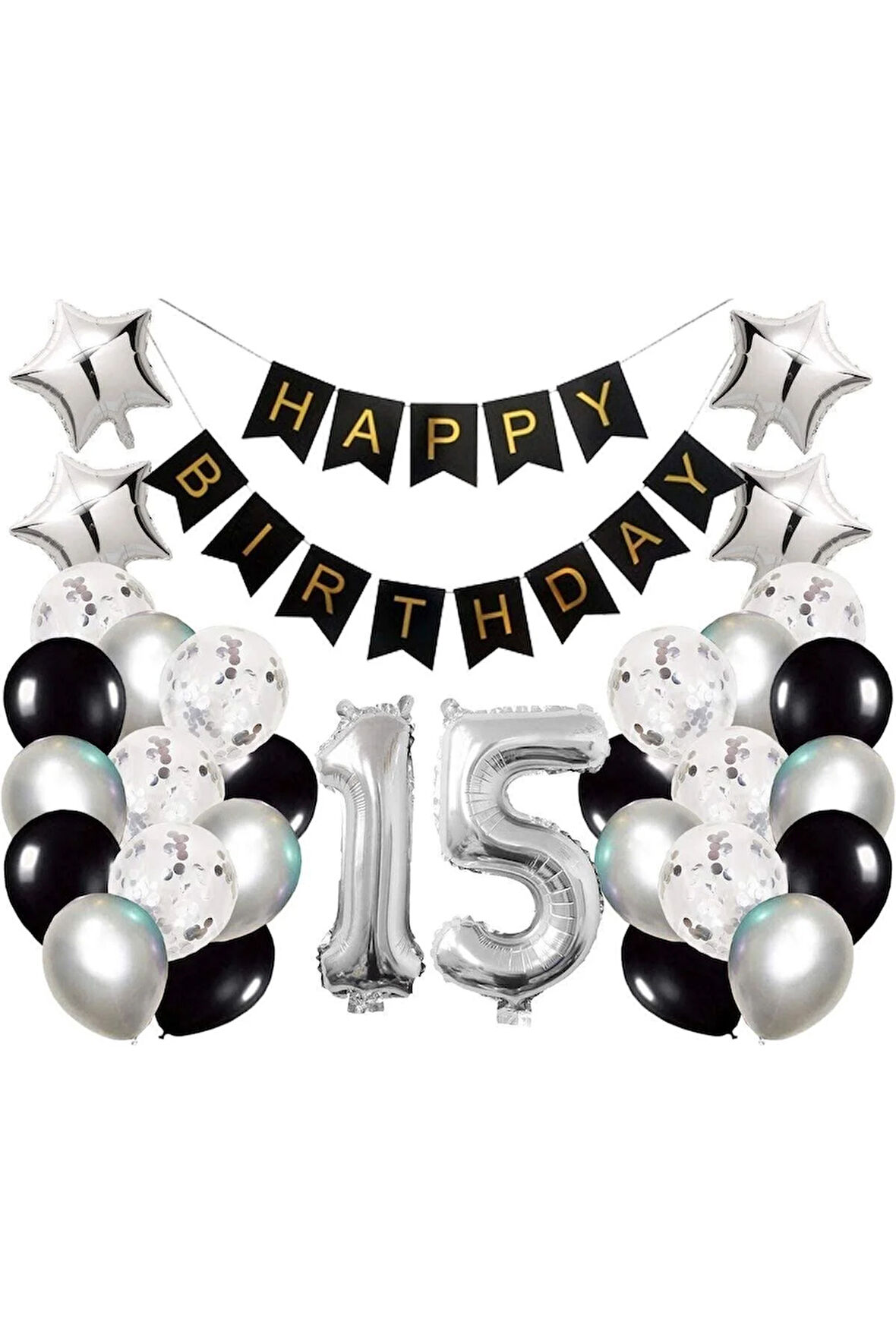 Gümüş 15 Yaş Doğum Günü Balon Seti