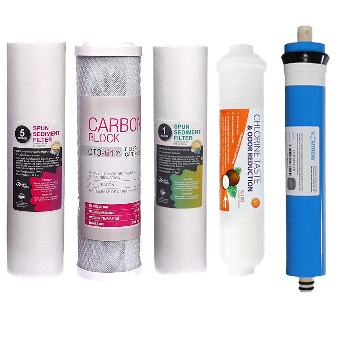 Su Arıtma Filtre Seti 5 Li Çift Spun 75 Gpd Vontron Membran