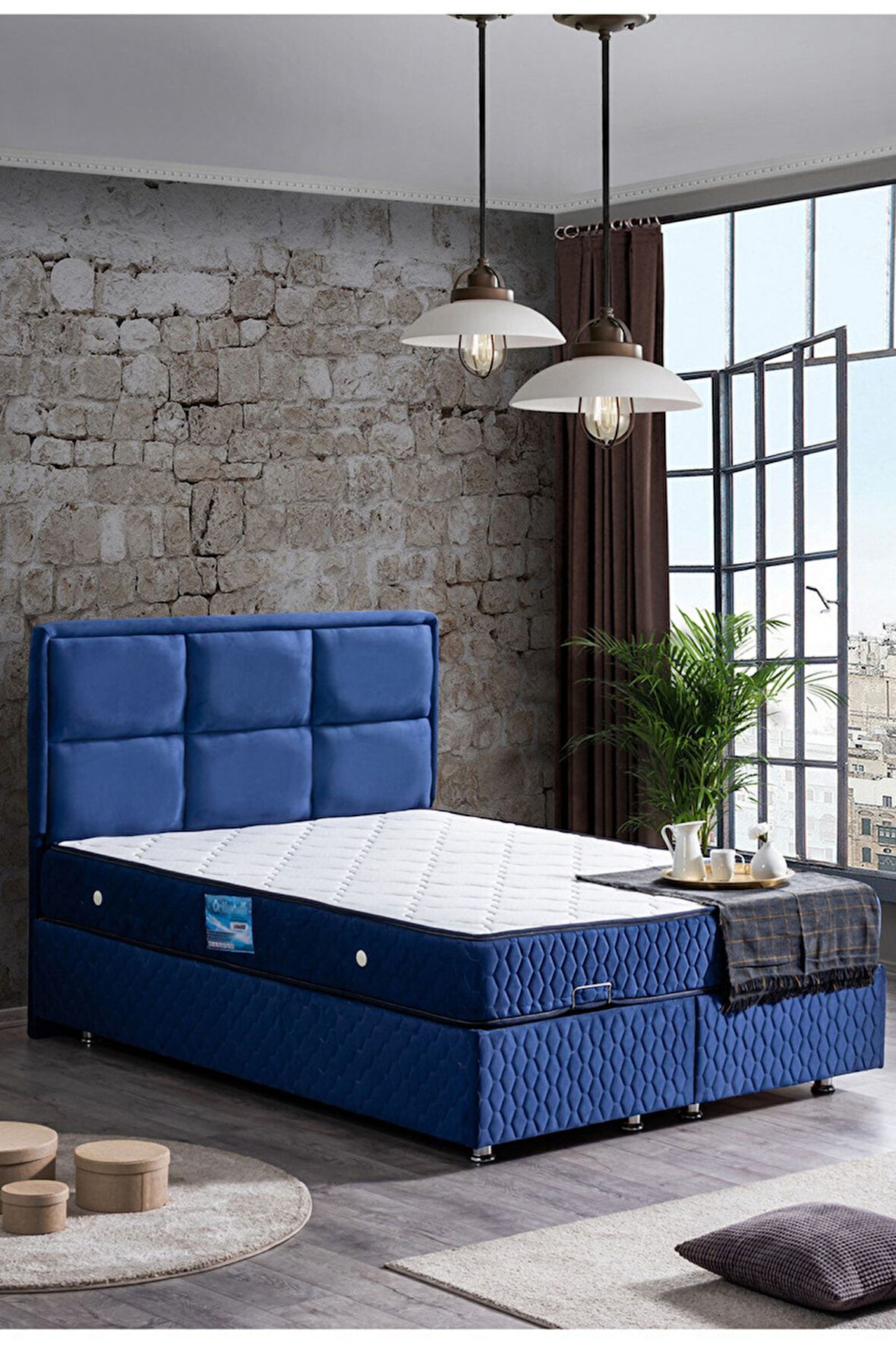 Grand Ikili Set, Tek Kişilik Baza Başlık Seti, Açık Mavi