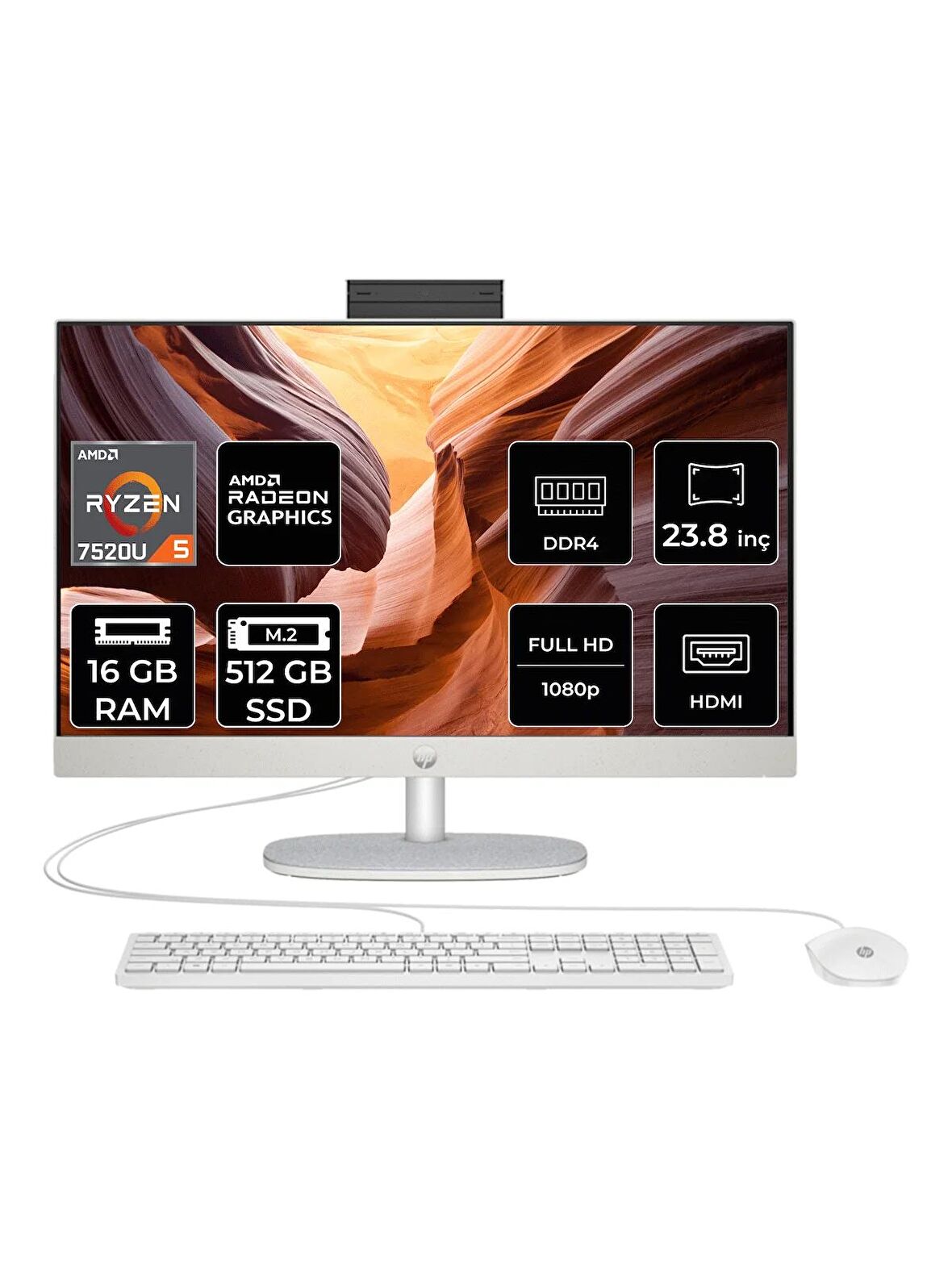 HP PROONE 245 G10 RYZEN 5 7520U 16GB RAM 512GB SSD 23.8" FHD FDOS ALL IN ONE PC 8T2W6ES 