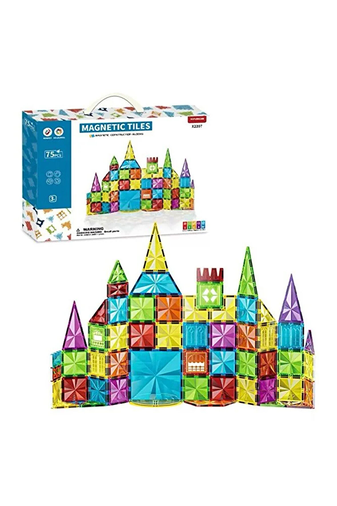Manyetik Yapı Blokları Çocuklar İçin Renkli 3 Boyutlu 75 Parça Manyetik Karo Eğitici Oyun Seti