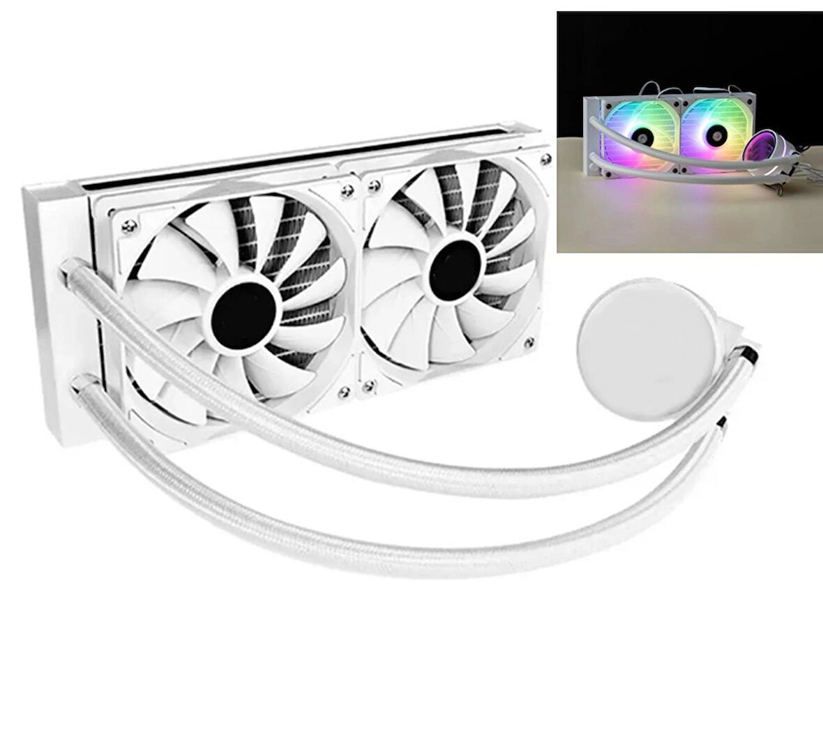 İce Demon 2 Fanlı Rgb 240mm Watercooler Beyaz Sıvı Soğutma İşlemci Fanı / Profesyonel Soğutucusu