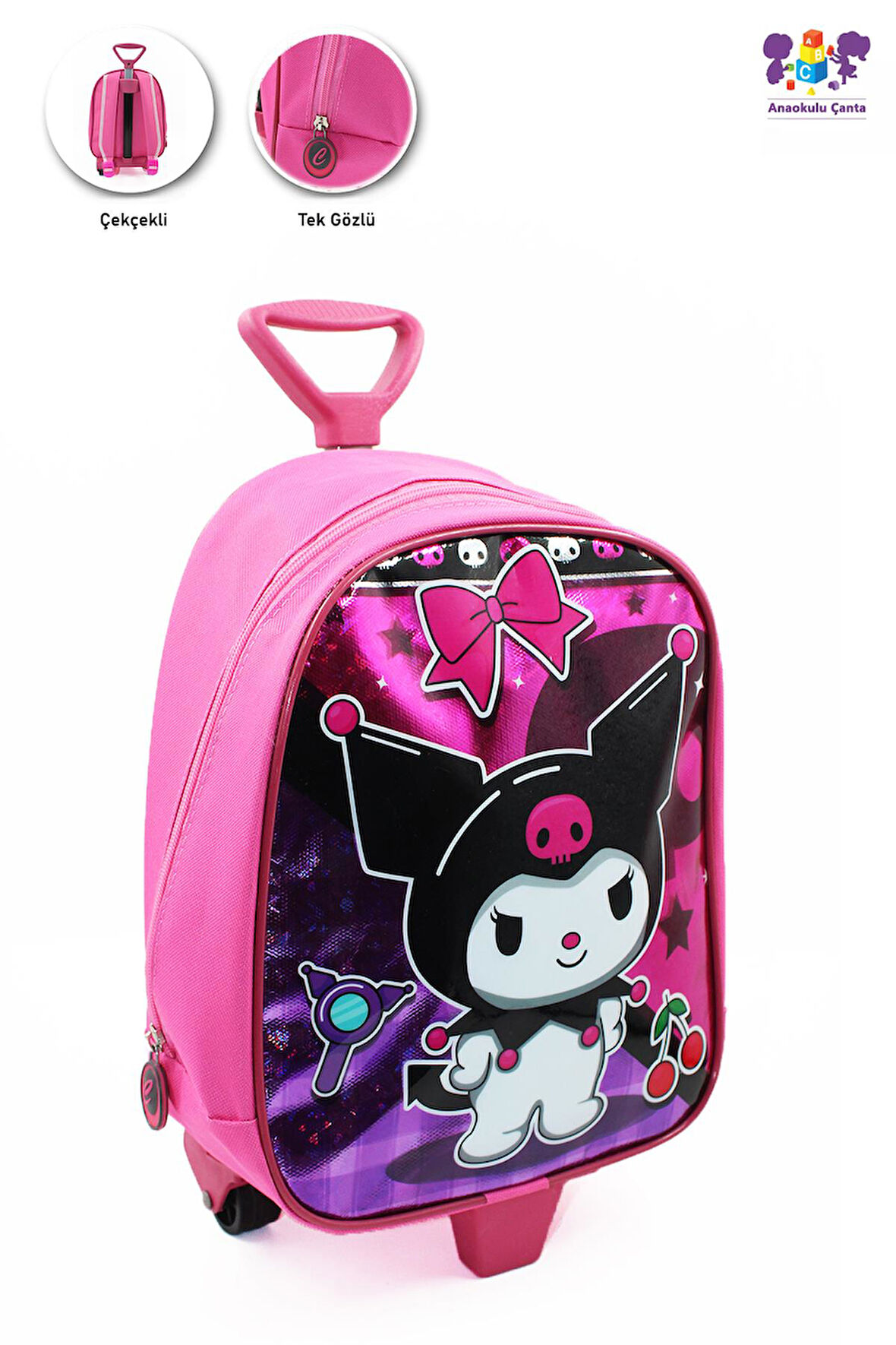 Parlak Kuromi Çekçekli Anaokulu Çantası - Çocuk Çanta - Kreş Çantası - Kuromi Çanta