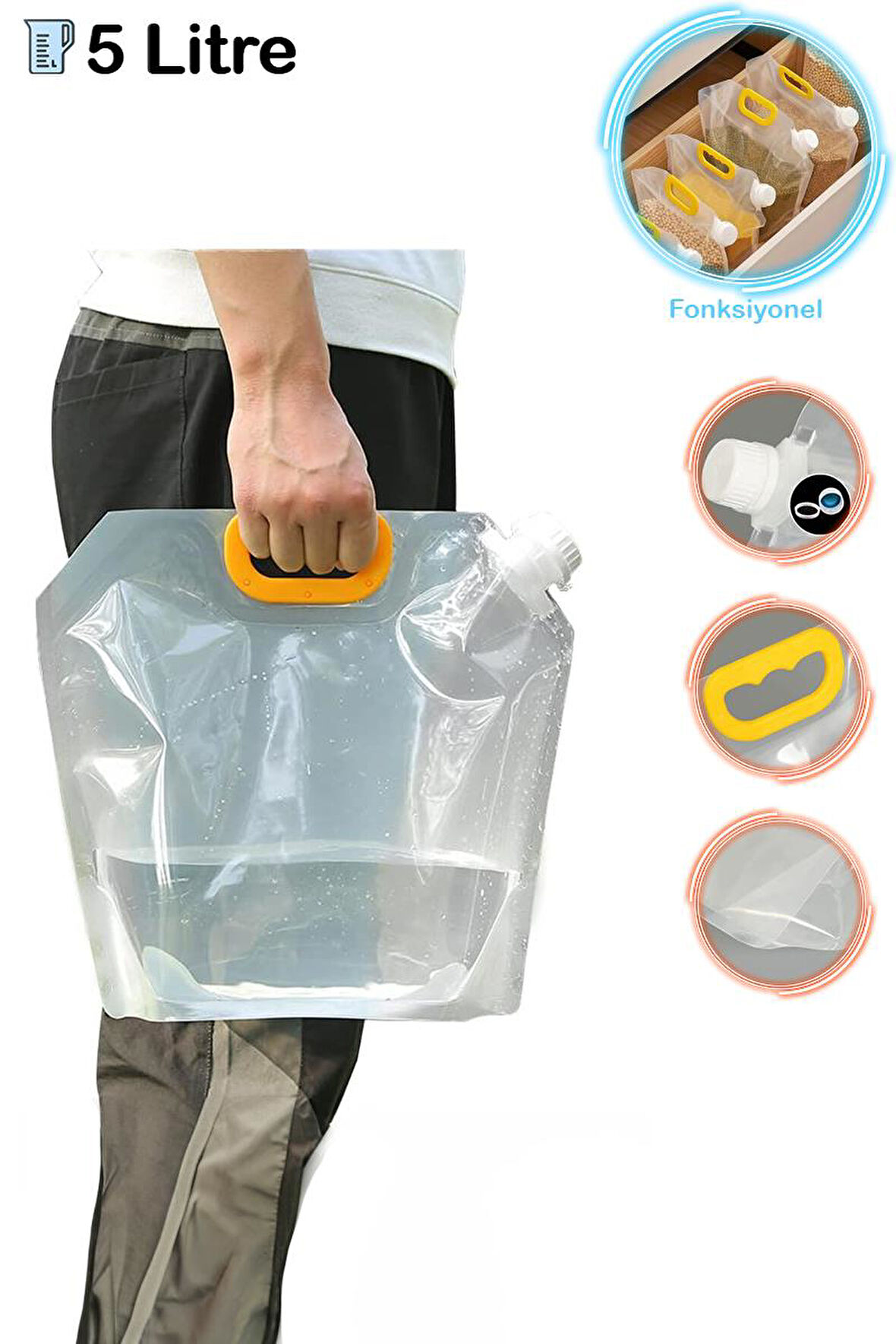 5 Litre Katlanabilir Su Çantası - Su Çantası Piknik Çantası Bakliyat Kabı Kamp Sürahisi