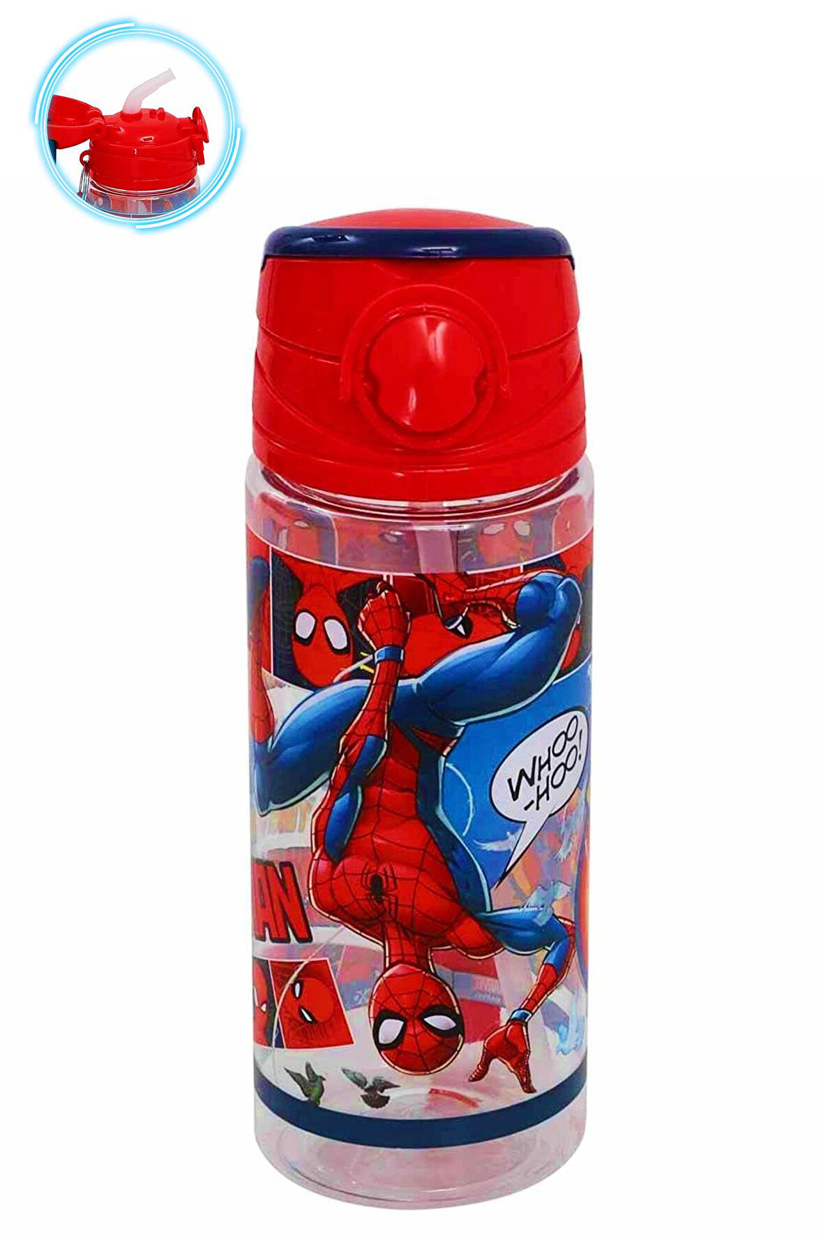 Kırmızı Whoo Spiderman Suluk 500 Ml - Çocuk Suluk, Matara, Pipetli Suluk Örümcek Adam Suluk