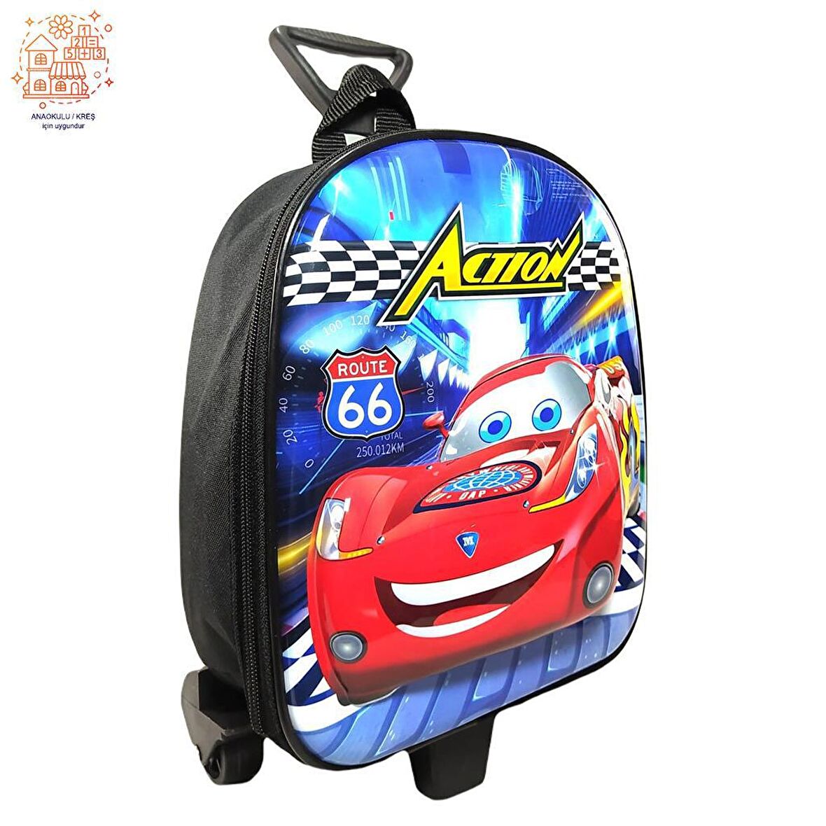 Çekçekli Action Cars Anaokulu Çantası - Cars Çanta - Erkek Çanta