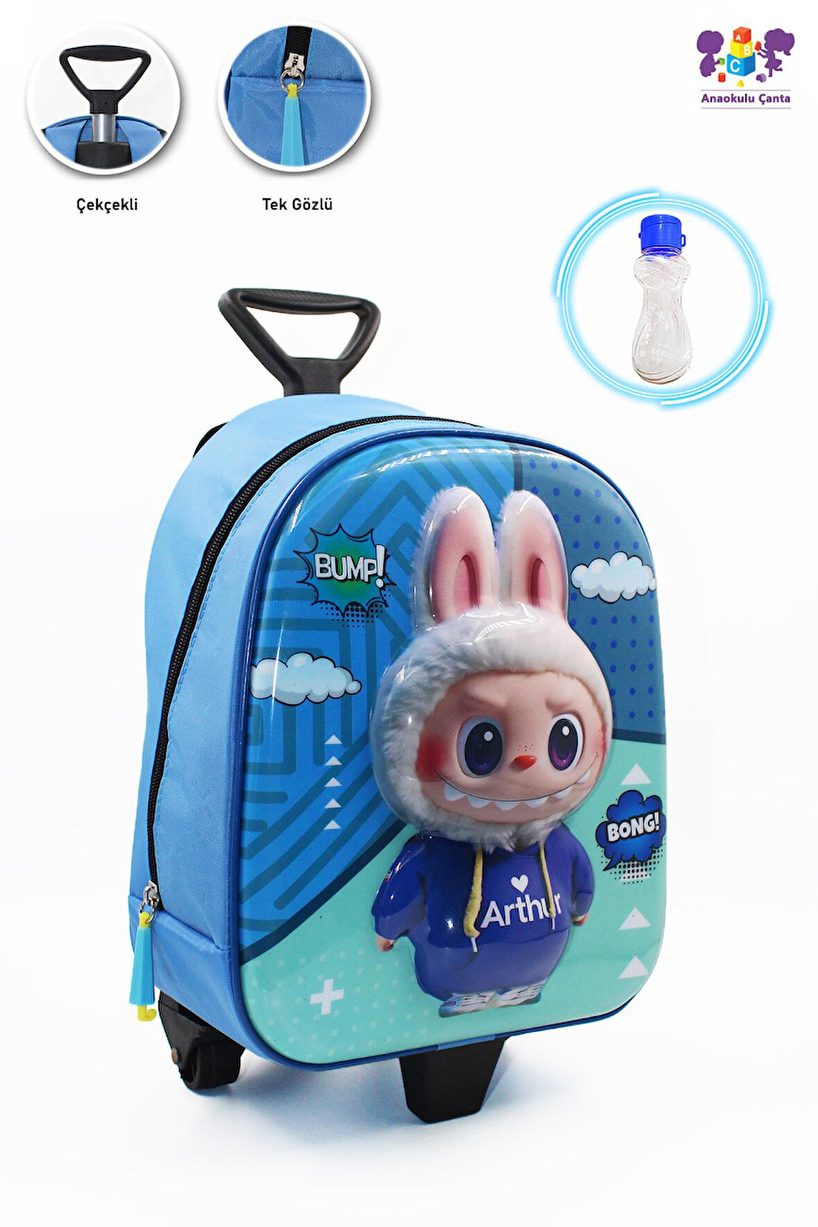 Bulut Labubu Çekçekli Anaokulu Çantası + Suluk - Çocuk Çanta - Kreş Çantası - Labubu Çanta