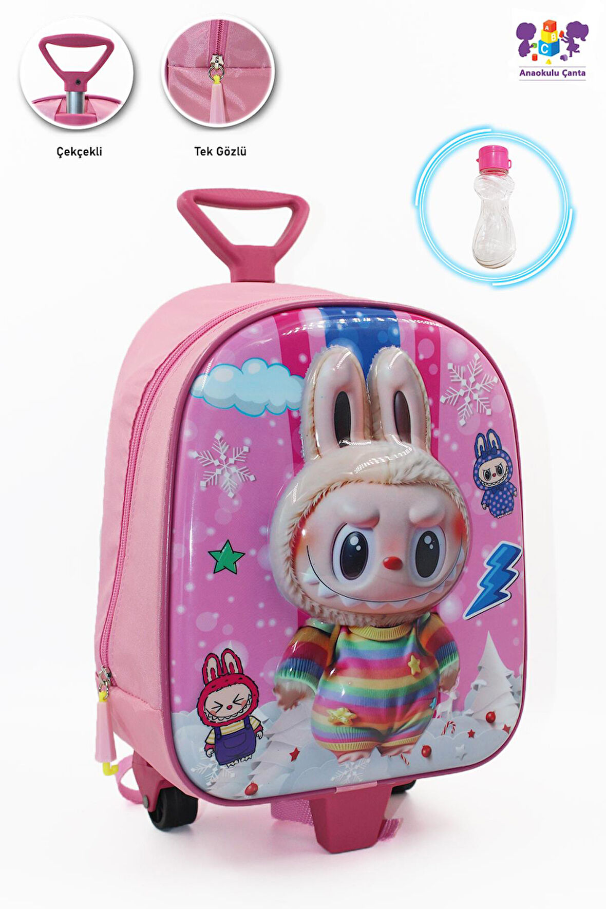 Bulut Labubu Çekçekli Anaokulu Çantası + Suluk - Çocuk Çanta - Kreş Çantası - Labubu Çanta