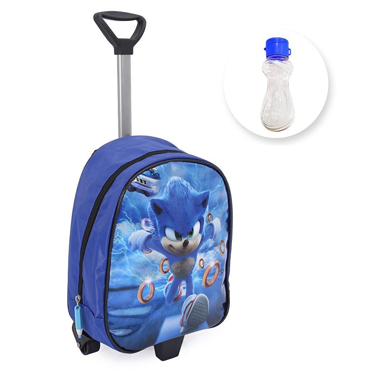Çekçekli Parlak Sonic Anaokulu Çantası + Suluk - Süper Sonik Kreş Çantası