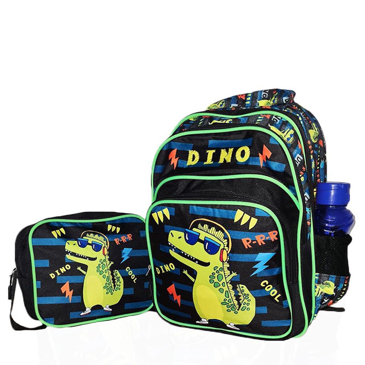 Cool Dino Sırt Çantası + Beslenme - Dinozor İlkokul Çantası - Erkek Çocuk Çanta Dinazor Okul Çantası