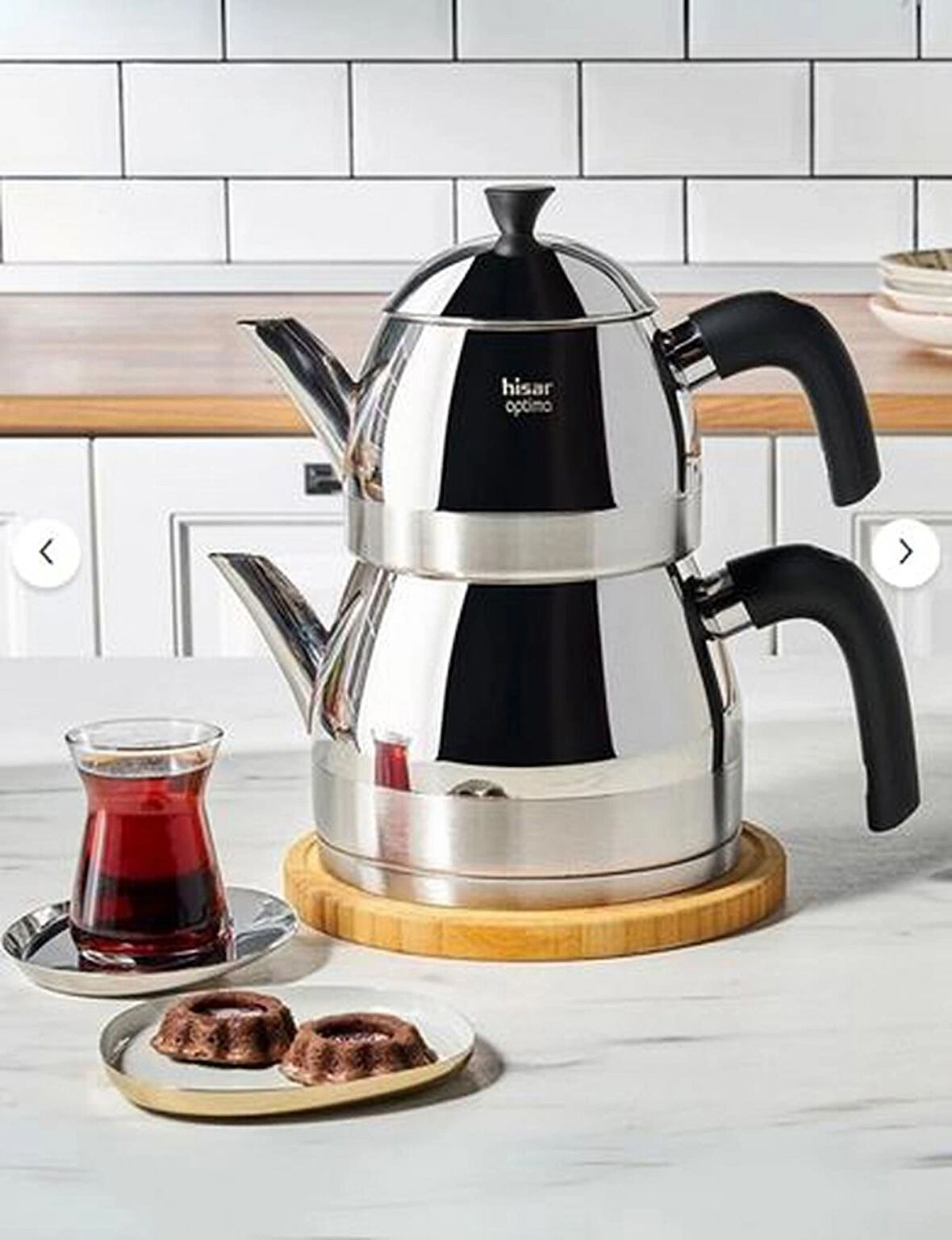 Hisar Optima Venüs İndüksiyon Tabanlı Midi Çelik Çaydanlık Siyah